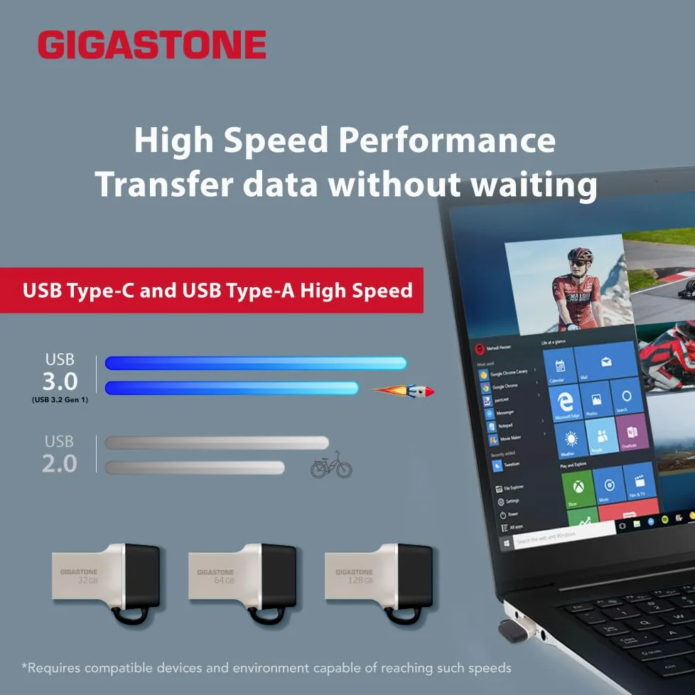 GIGASTONE Z50 128GB confezione da2, Chiavetta USB Dual OTG 2in1, USB3.2 Gen1, Connettori doppio Tipo C e Tipo A, Stile metallico, Affidabile, Durevole, Compatibile con Interfaccia USB2.0/USB3.0/USB3.1