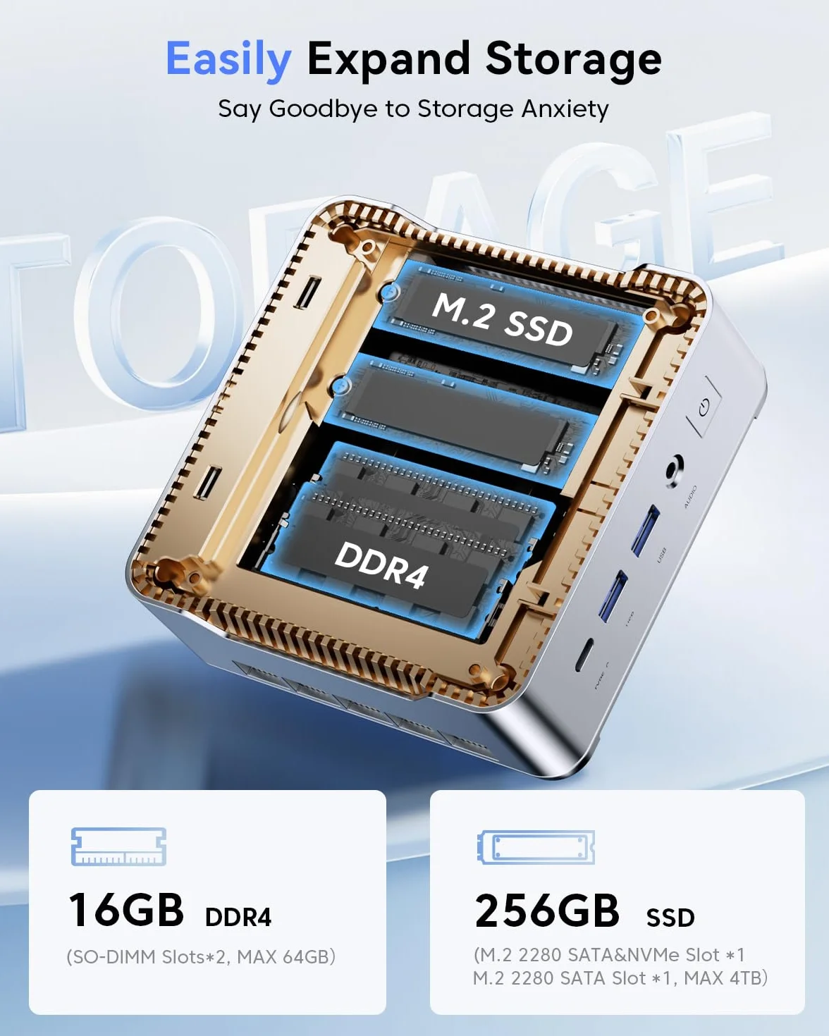 NiPoGi Pinova P2 Mini PC AMD Ryzen R2544 16GB DDR4 256GB SSD Radeon Vega 8 Grafika 4K@60Hz Triple Display