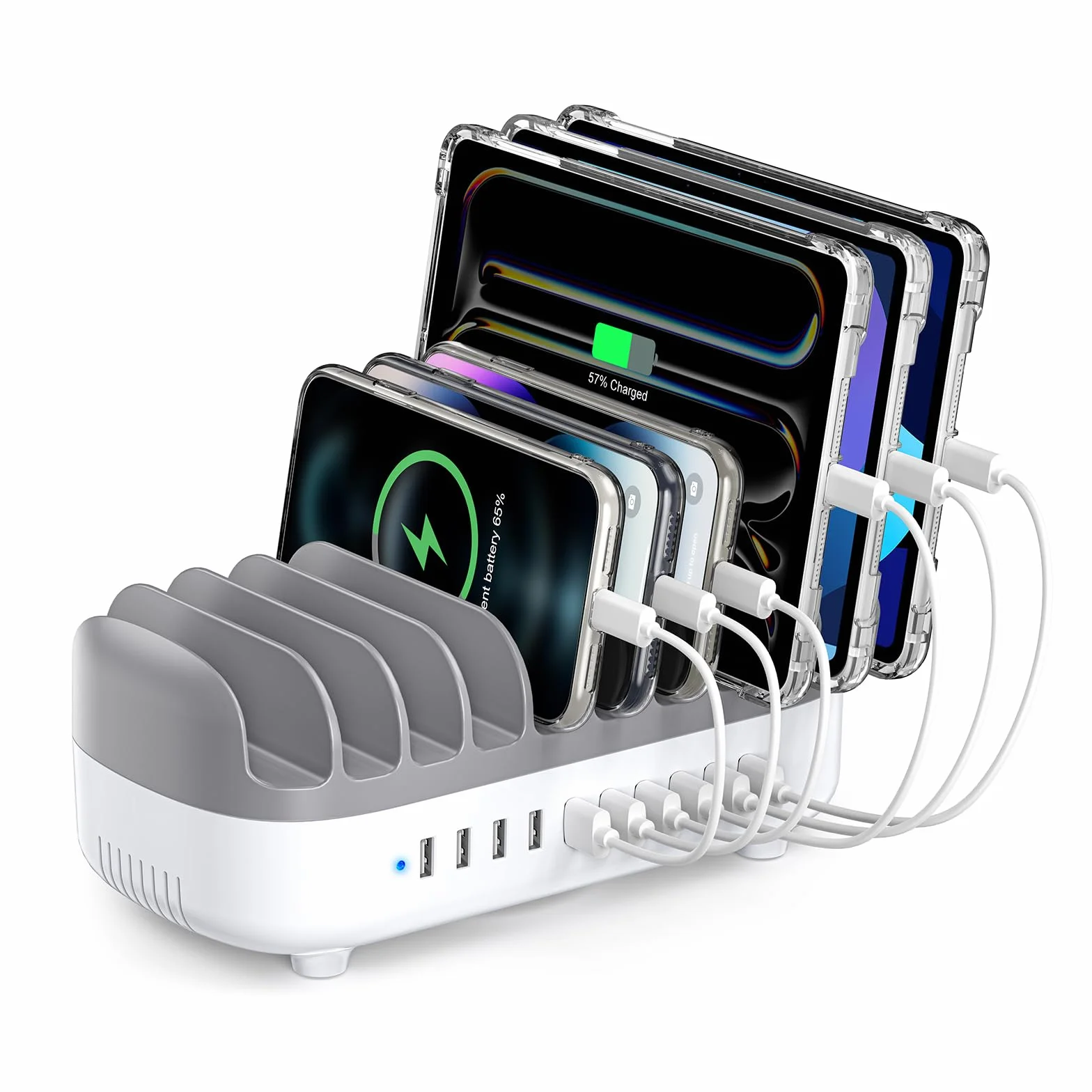 ORICO 120W Stazione di Ricarica Multi-Dispositivo, Versione Aggiornata 10 Porte USB con Ventola di Raffreddamento | Compatibile con iPhone, iPad, Smartphone Android e Tablet, Bianco