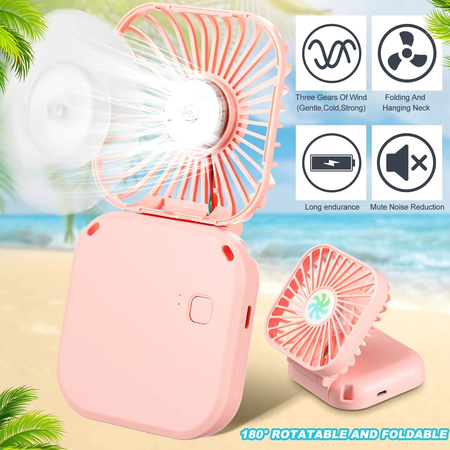 Hortsun Mini ventilatore portatile portatile da appendere al collo ventilatore da appendere alla collana ventilatore pieghevole elettrico mini ventilatore da scrivania silenzioso ricaricabile USB