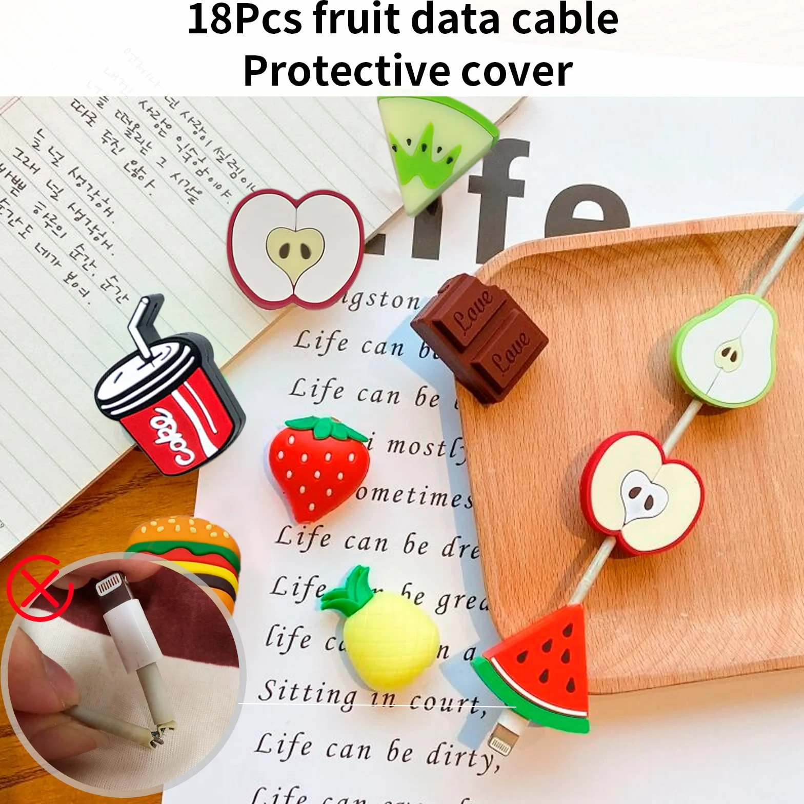 18 Pz Cable Protector, Cable Cord Protector Prevenire la Rottura del Cavo Frutta Fumetto Protezione Cavo Carica Cellulare USB Accessorio di Protezione Impedisce la Rottura del Cavo