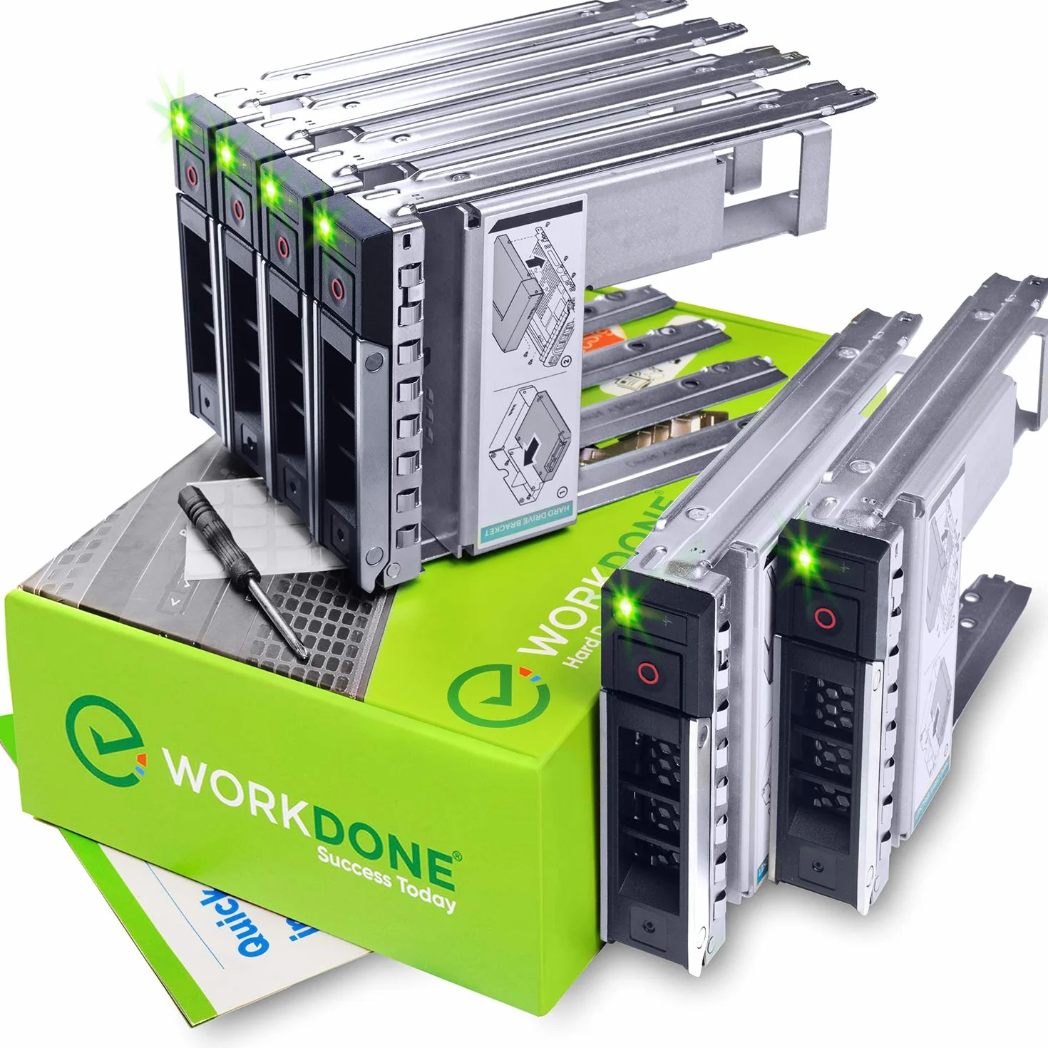 WORKDONE Confez. 6 - Caddy Disco Rigido 3,5" con Adattatore HDD 2,5" - Compatibile con Server Dell PowerEdge 14-15 Generazione Selezionati - Manuale - Etichette Adesive - Cacciavite - Viti Robuste