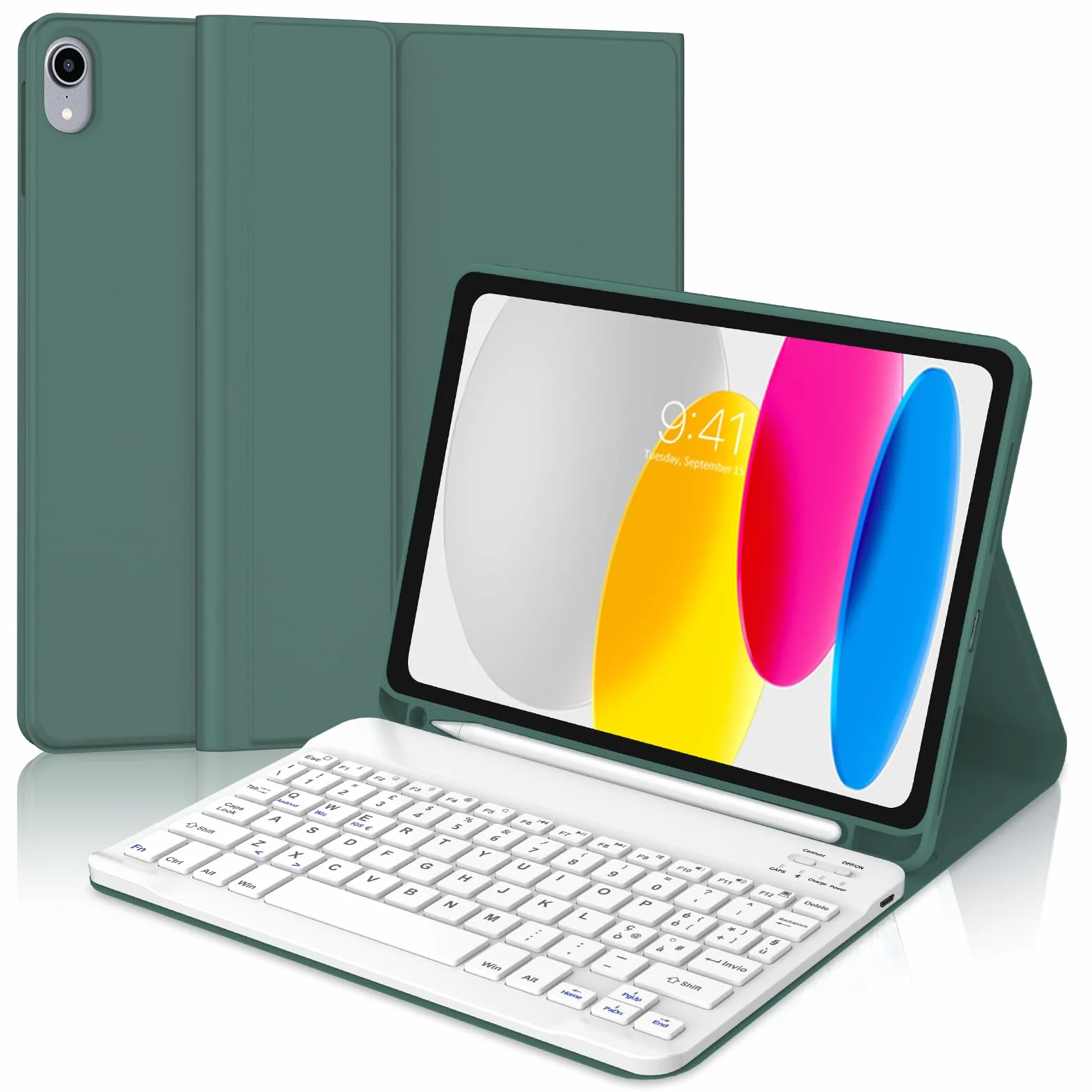 JADEMALL Tastiera per iPad 11 Generazione A16 11" 2025/10 Generazione 10.9" 2022, Italiano QWERTY Tastiera Bluetooth Staccabile per iPad A16 11/10 Generazione 2025/2022, Verde Scuro
