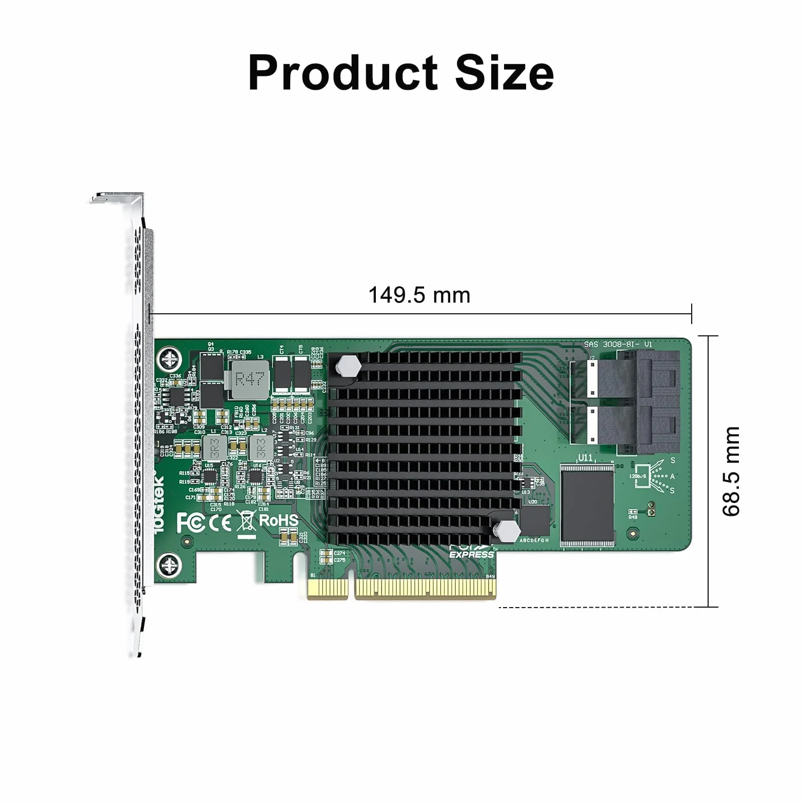 Scheda controller PCIe interno 12G, scheda HBA SATA+SAS a 8 porte 12Gb/s, chip 3008 di Broadcom, PCI Express 3.0 X8, 2 porte mini SAS SFF-8643, come 9300-8I con staffa a basso profilo