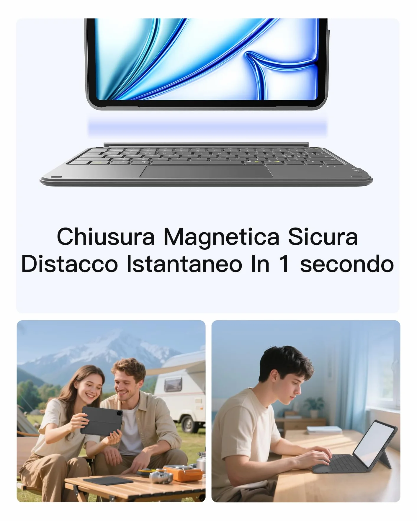 Inateck Custodia Tastiera per iPad 11a/10a Gen, iPad 10a (10,9")/11a Gen (2025 A16), Air 11" M4/M3/M2, Air 6/5/4a, Pro 11 4a-1a, Tastiera Ultralight Rimovibile con Touchpad, Grigio AceTouch