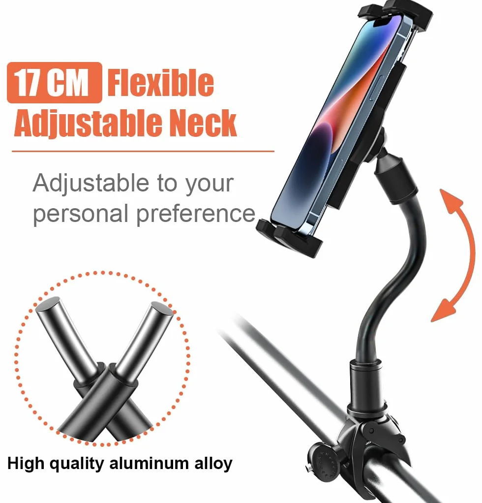 Collo Oca Supporto Tablet Tapis Roulant, Porta Tablet Bicicletta Spinning Cyclette Manubrio con Regolabile 360°, per iPad Pro 9.7 10.5 11 Air Mini, Samsung Tab, Telefono & Tablet 4-11"