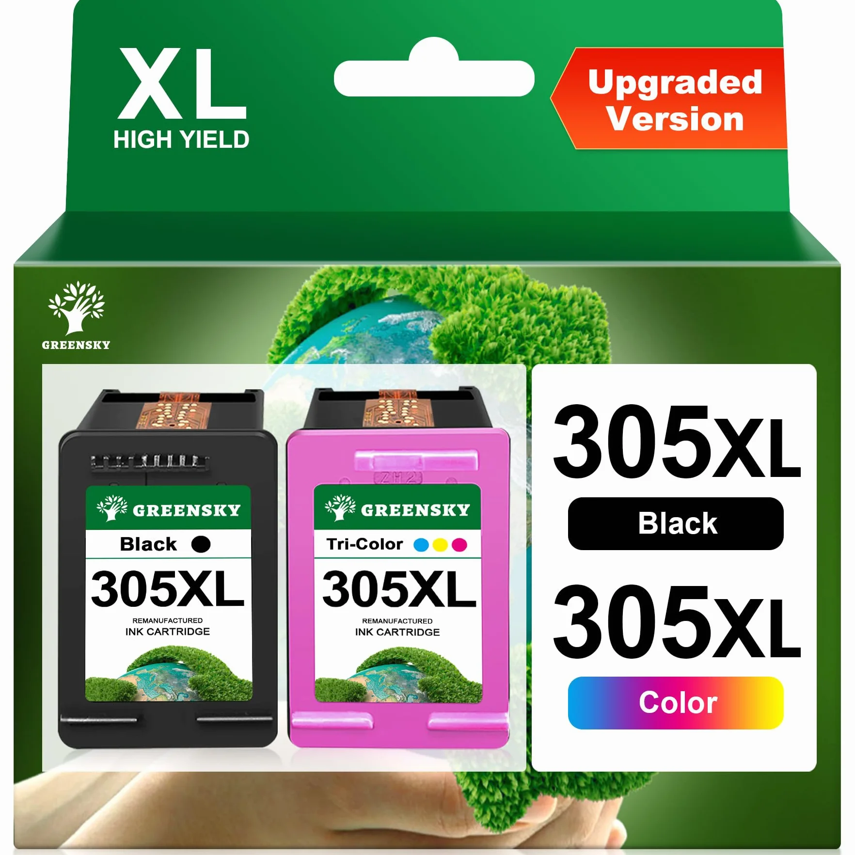 GREENSKY 305 305XL Compatibile con Cartucce HP 305 Nero e Colore con HP DeskJet 2820e 2720e 2720 2710e 2710 DeskJet Plus 4130 4120 4110 Envy 6020e 6022 6022e 6030 6030e Envy Plus 6430e Colore Nero