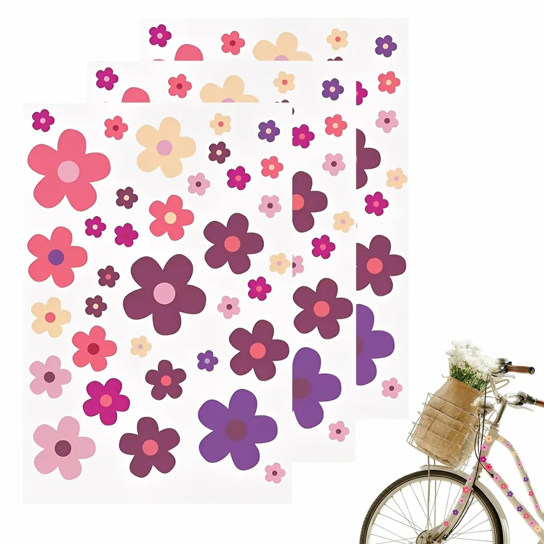 Adesivi Impermeabili Fiori, 3 Pezzi Adesivi Fiori per Bici, Laptop, Auto, Moto, Telefono, Notebook (Viola Estivo)