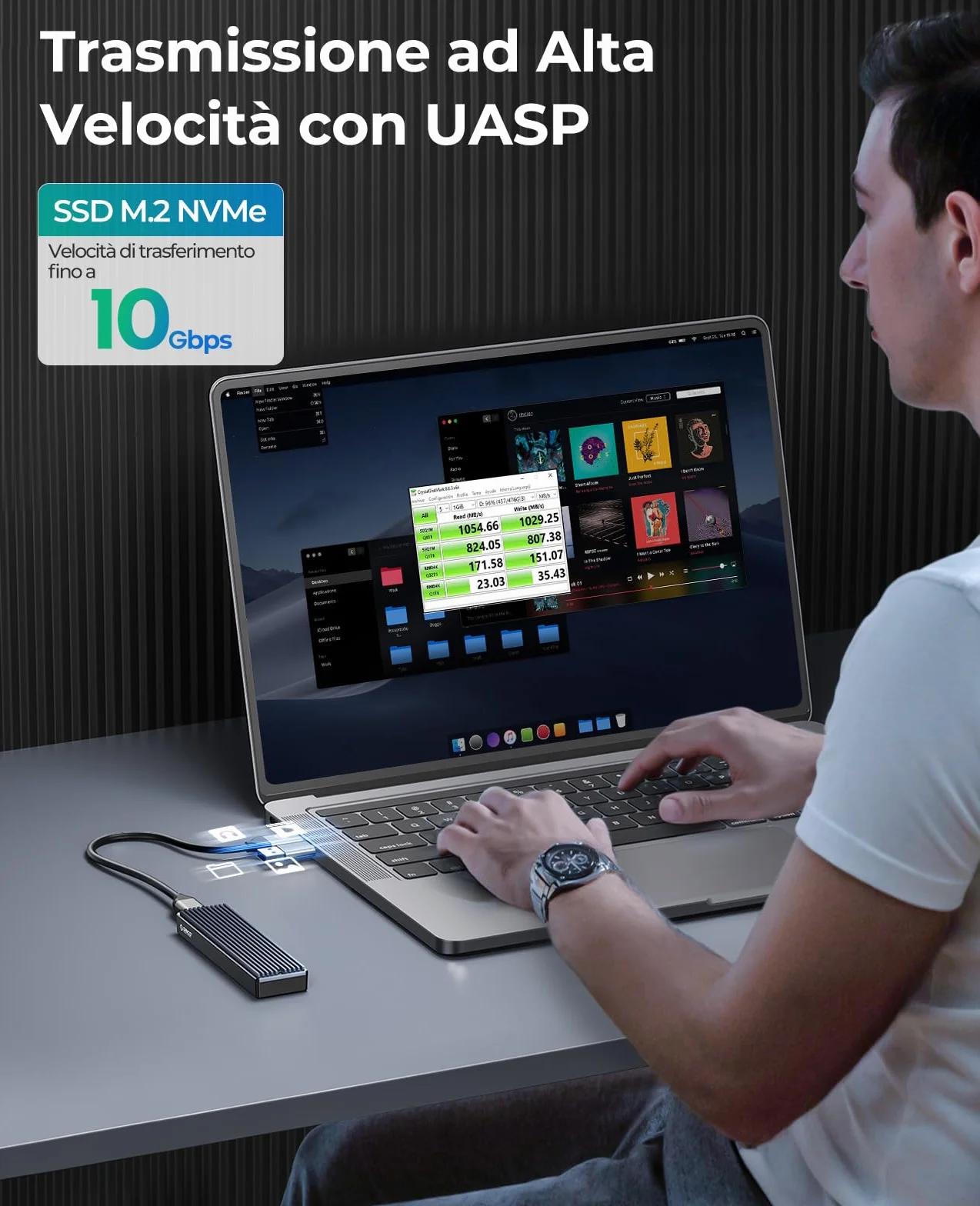ORICO Case SSD M.2 NVMe Adattatore USB C USB 3.1 Gen2 10Gbps SSD Esterno per Custodia Disco Rigido a PCIe M-Key M2 per 2230/2242/2260/2280 NVMe SSD con UASP, SMART- M2PV2
