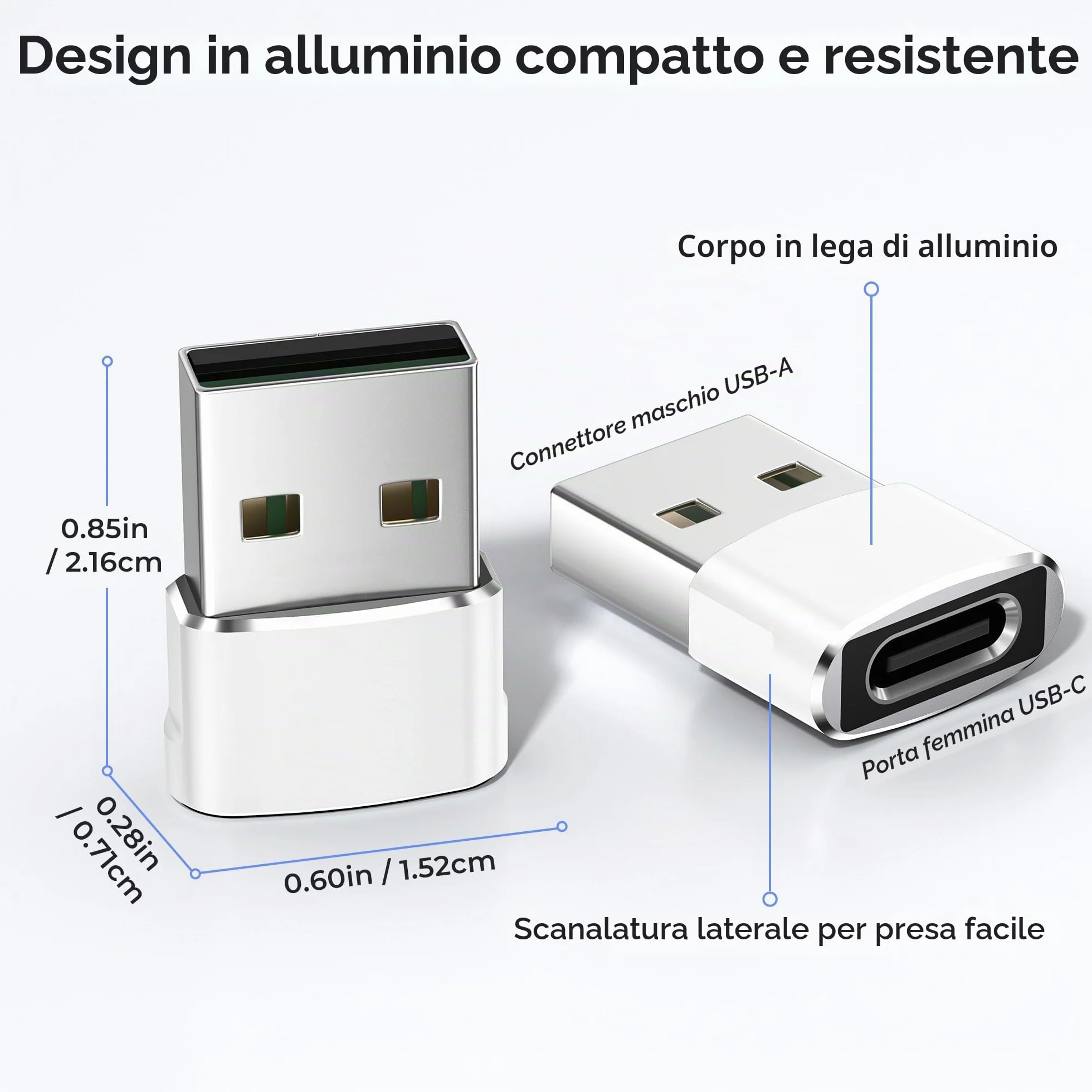 BASESAILOR Adattatore USB C a USB per iPhone 17 16 e Pro Max 2Pezzi，USBC Femmina a USBA Maschio per Apple 15 14,iPad 10 Air 7 Mini,Airpods 4 3,Apple Watch iWatch,Samsung Galaxy Z Flip Fold S26 S25 A56