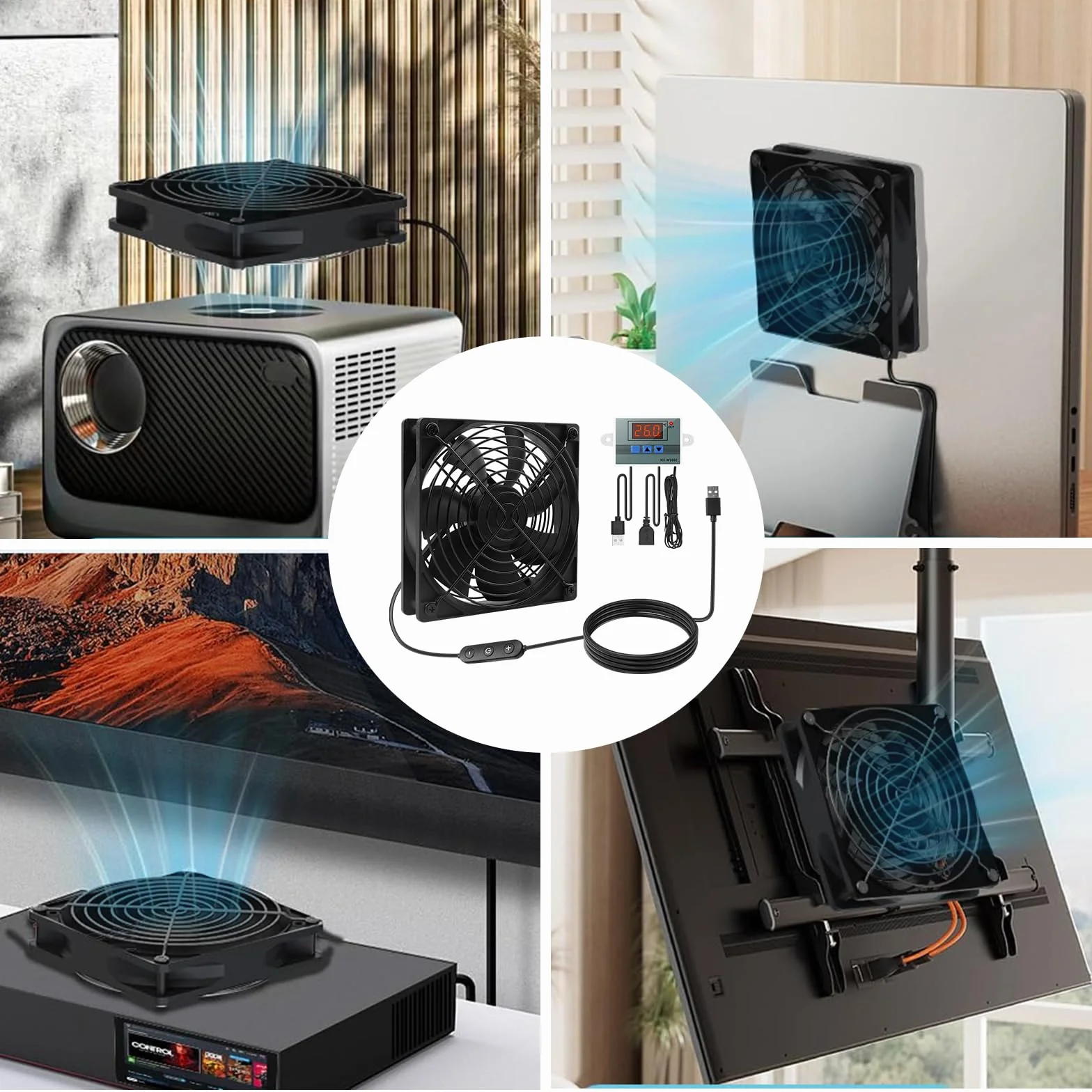 Ventilatore da 120 mm con controllo della velocità 220 V, ventola di raffreddamento con regolatore di temperatura digitale, 10 velocità regolabili, ventola di scarico silenziosa per