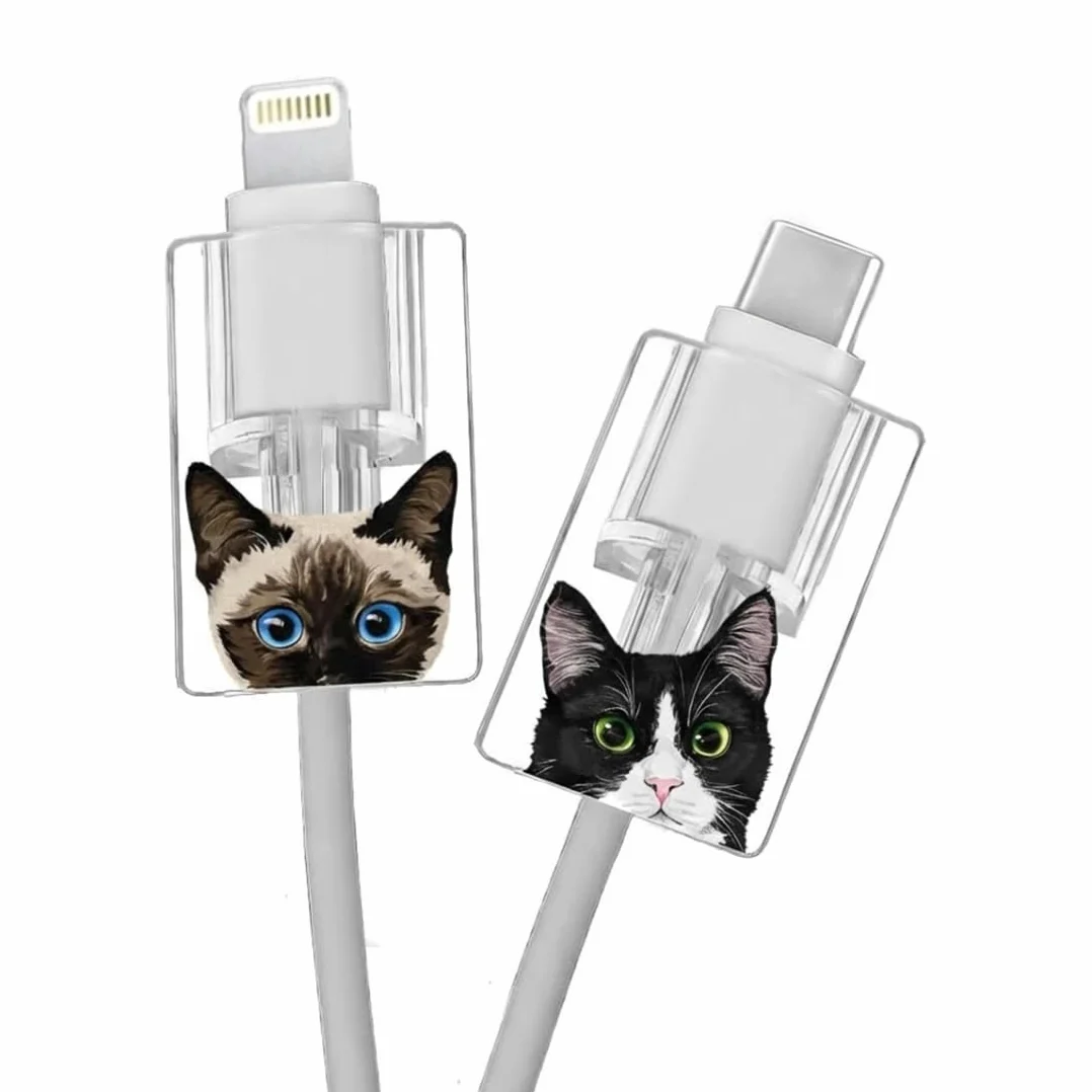 2 pezzi Protezioni per Cavi di Ricarica con Design di Gatto Carina, Protezione per Raccordi a Cavo Type-C Compatibile, Proteggi Cavo Cellulare Accessori per Caricabatterie