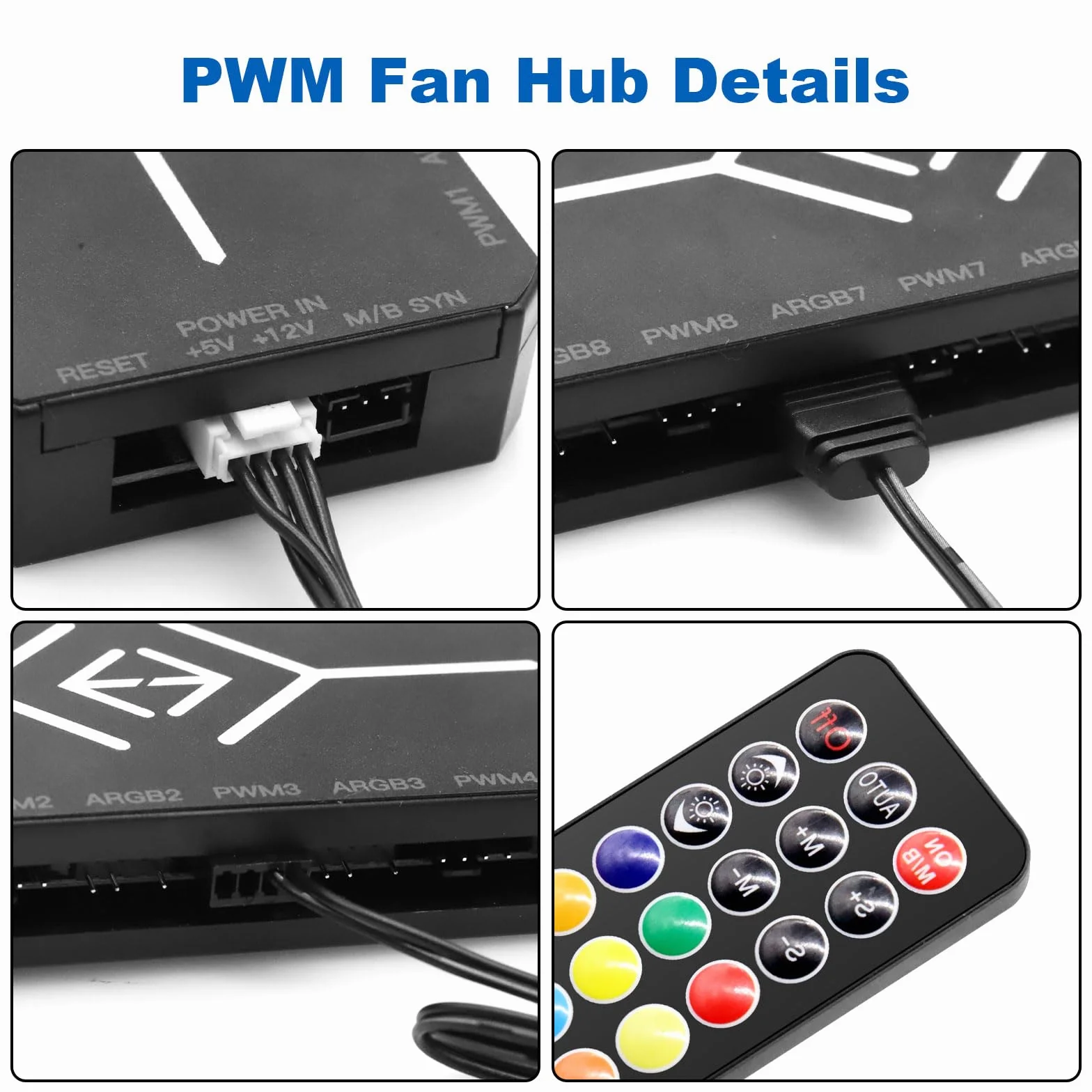 Controller RUIZHI 2-in-1 ARGB PWM Fan Hub mit 9 x 4Pin PWM Fan Connectors & 5V 3Pin Porte con Base Magnetica e Porta SATA Power 18 per Illuminazione RGB/Controller RGB (nero)