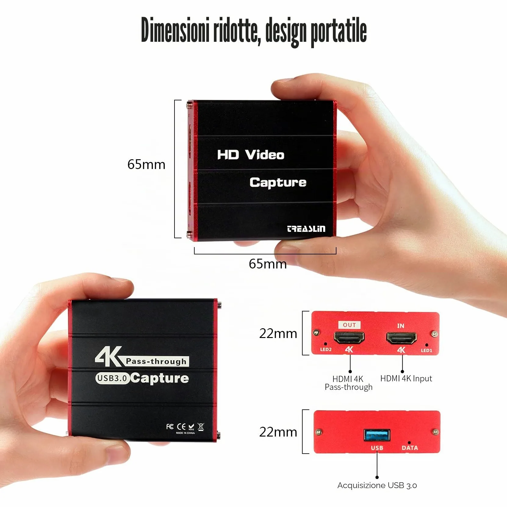 TreasLin Game Scheda di acquisizione Video USB 1080p 60fps per PS5,PS4,Switch Wii U DSLR Xbox su OBS,XSplit,Twitch,Youtube Supporta Windows,Mac,4K zero latenza HD Loopout.320.