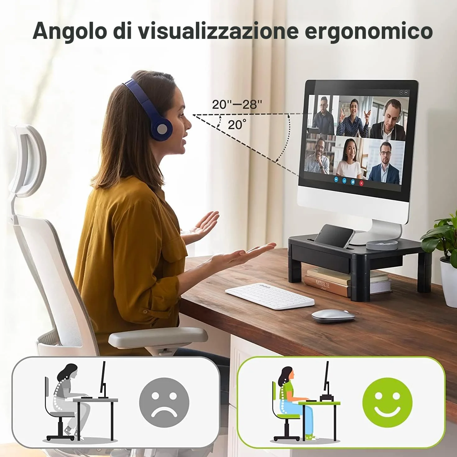 LORYERGO Supporto per Monitor con 3 Altezze Regolabili Carico Fino a 20KG per Monitor PC Laptop Stampante Monitor da Scrivania con Organizzatore Porta Oggetti - Plastica