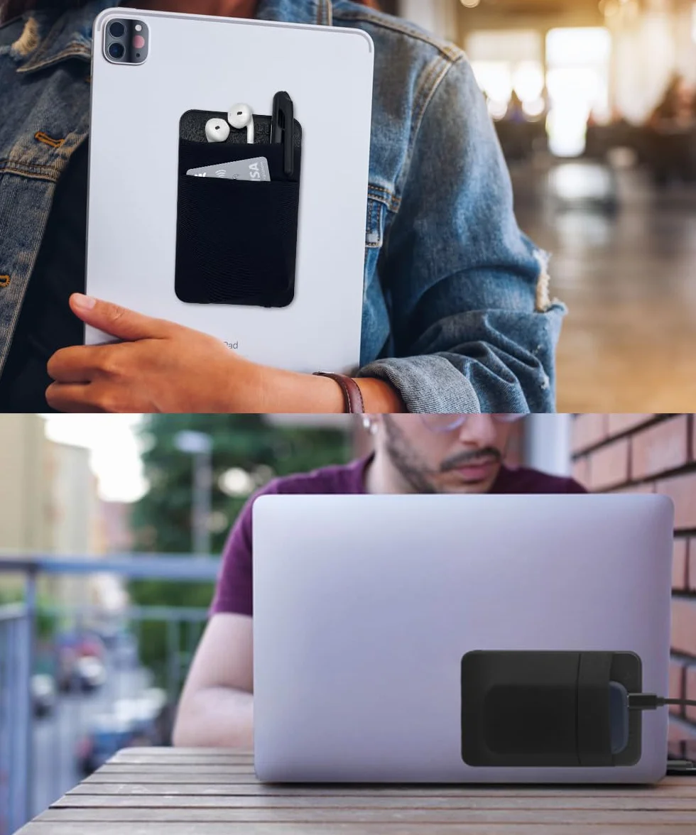 Custodia Adesiva 2 Tasche per Disco Fisso per Laptop, Porta Oggetti Adesivo Riutilizzabile per SSD Esterno Portatile, HDD, Mouse Sottile e Cavi (Piccola - Compatibile con SSD)