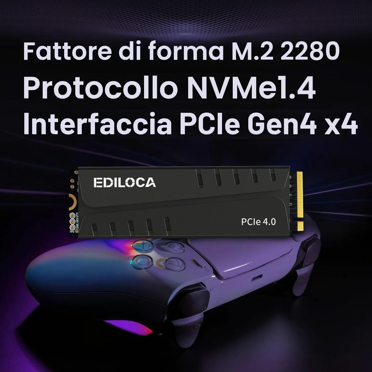 Ediloca EN855 SSD da gioco interno con dissipatore di calore 1 TB PCIe Gen4, NVMe M.2 2280, fino a 7400 MB/s, unità a stato solido, configura cache DRAM, compatibile con PS5 e PC
