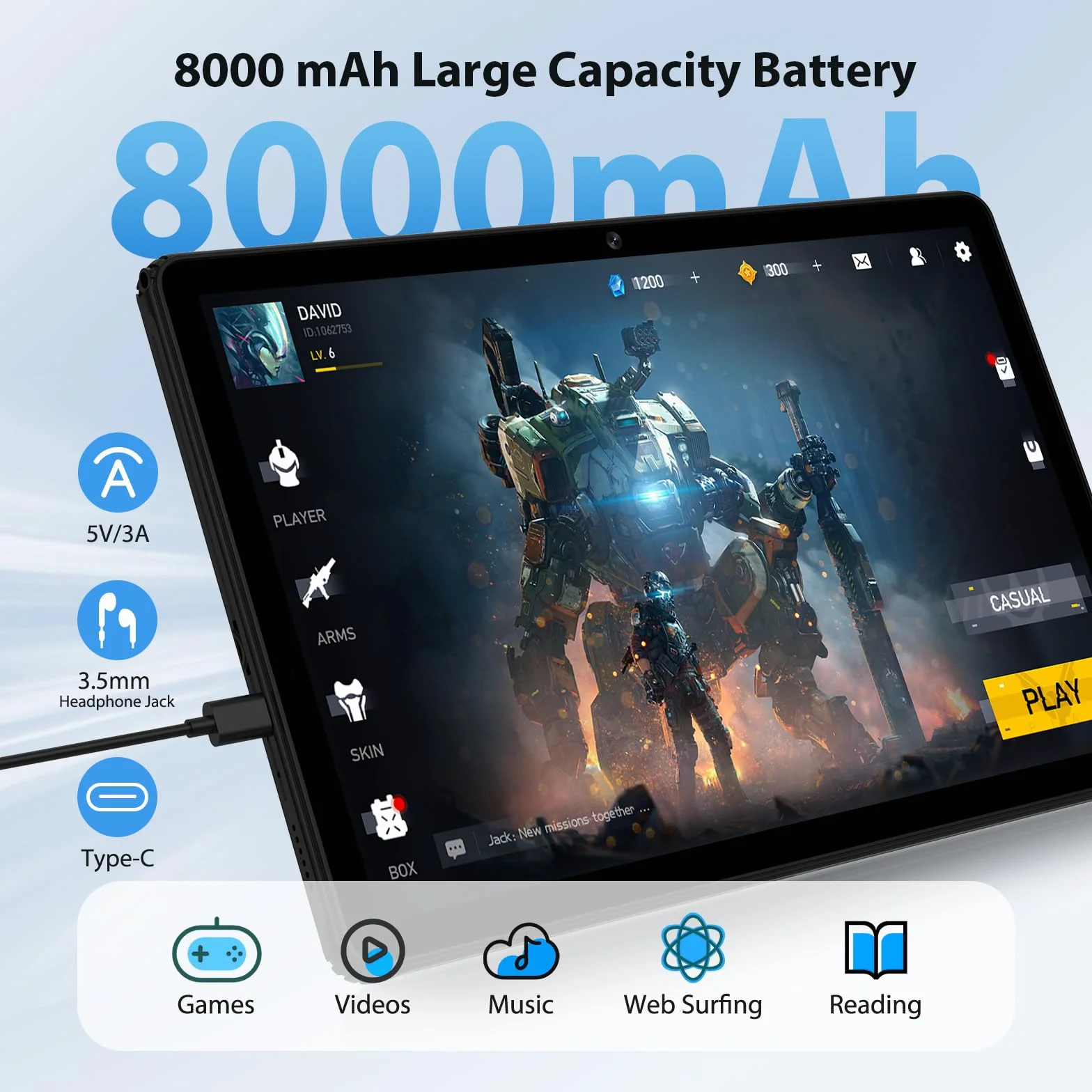 11 Pollici Android 15 Tablet, 5G WiFi, Tablet in Offerta Octa-Core, 36GB RAM+256GB ROM (1TB TF), Widevine L1/8+13MP/8000mAh/GMS/GPS, con Tastiera+Mouse (Nero)