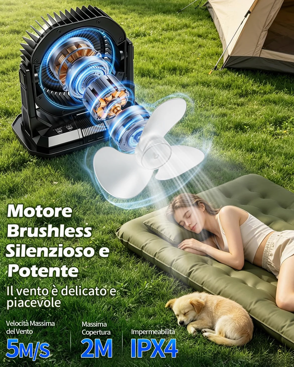 yAyusi 10L Grandi Ventilatore Nebulizzatore Portatile per Esterni con Luce RGB, 3-in-1 20000mAh Ventilatore Ricaricabile con Telecomando e Timer,4 Velocità Vento 4 Modalità Spruzzo per Patii/Camp/Golf
