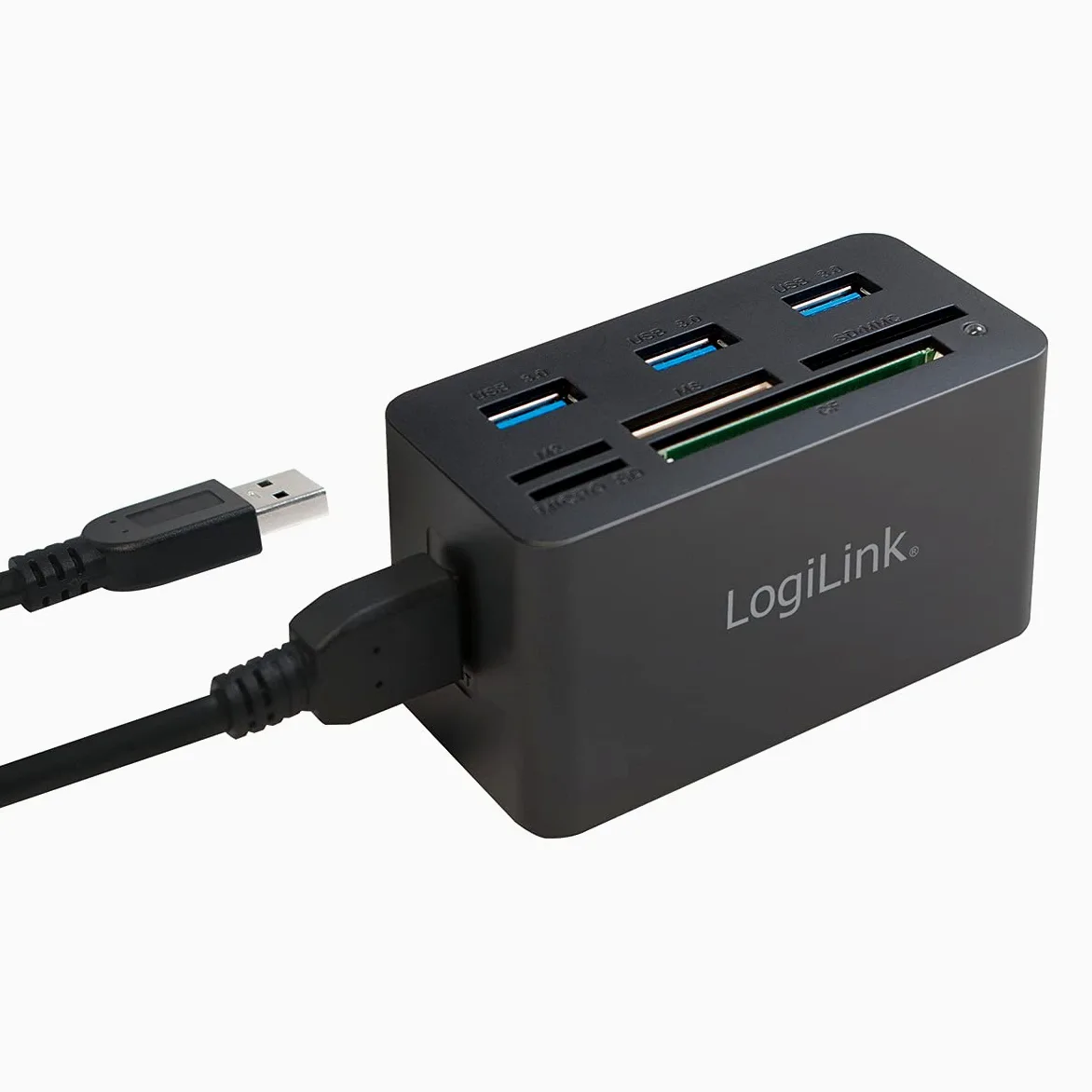 LogiLink Hub compatibile USB 3.0 con lettore di carte All-in-One, nero