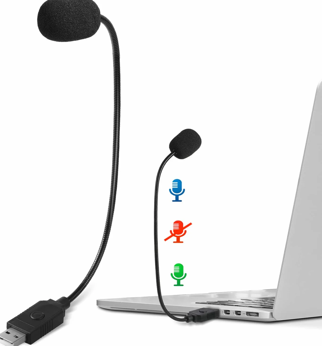 Mini microfono USB per laptop, microfono per computer desktop, microfono a condensatore con collo d'oca e pulsante muto, compatibile con PC e Mac, Plug & Play, per riunioni, chiamate,