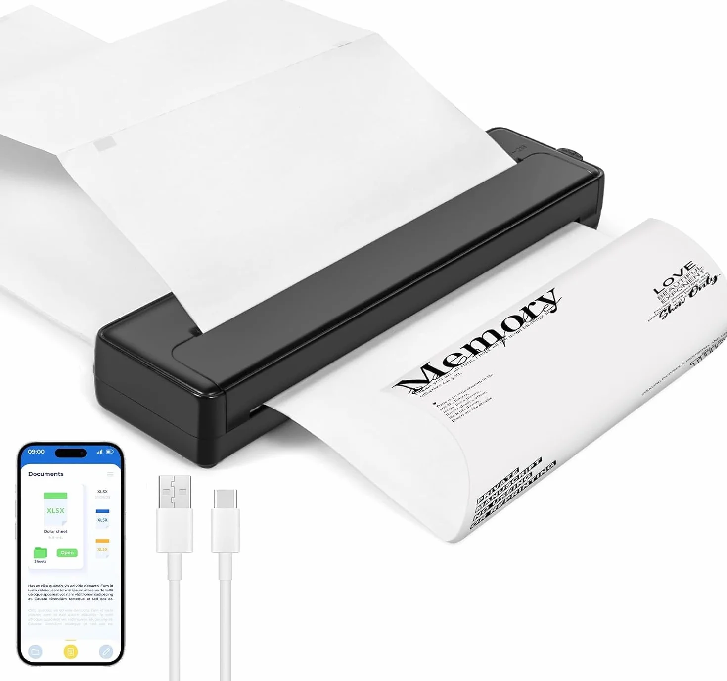 Stampante Termica Portatile A4, Bluetooth Ricaricabile Compatibile Android iOS