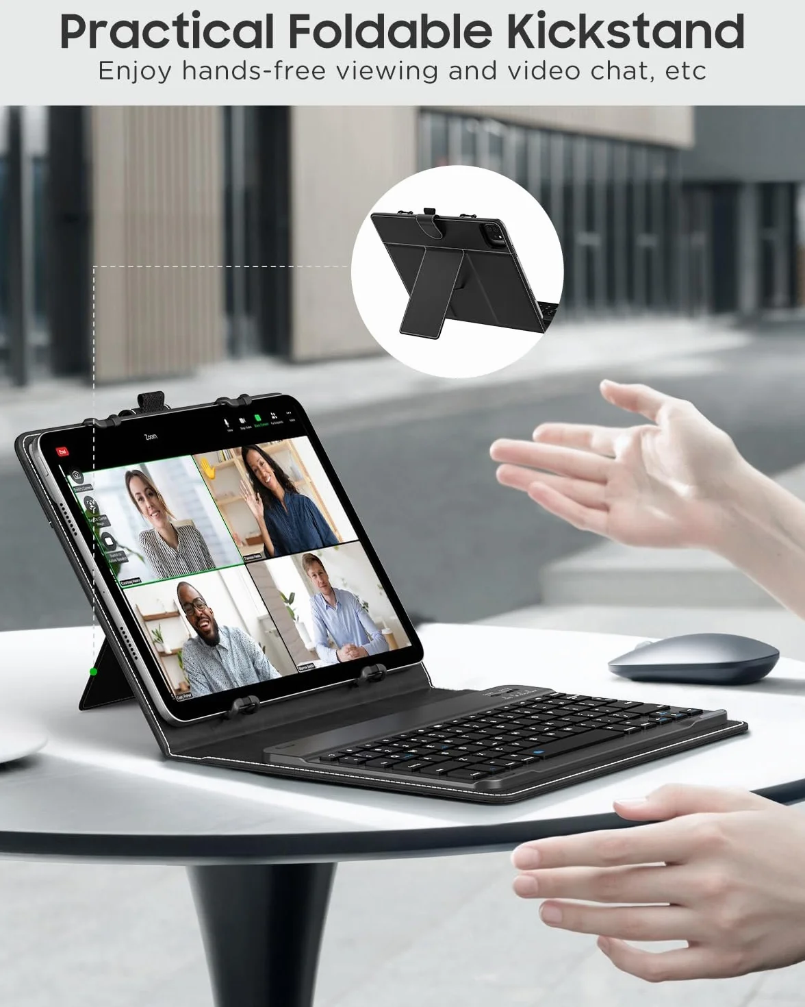 MoKo Custodia Tablet Universale con QWERT Tastiera per Tablet da 9", 9.7", 10.1", 10.2", 10.4", 10.5", 10.9", 11", con Tastiera Bluetooth Wireless Rimovibile Portapenne per iPad, Fire, Pixel, Nero