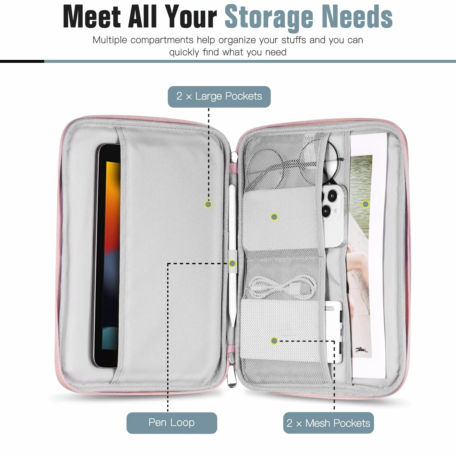 TiMOVO 9-11" Borsa per Tablet per iPad 11 Pollici A16 2025, iPad 10a Gen. 10.9", iPad 10.2", iPad Air 11/5a/4a Gen. 10.9", Galaxy Tab A9 Plus 11", Custodia per il Trasporto con Tasca, Rosa