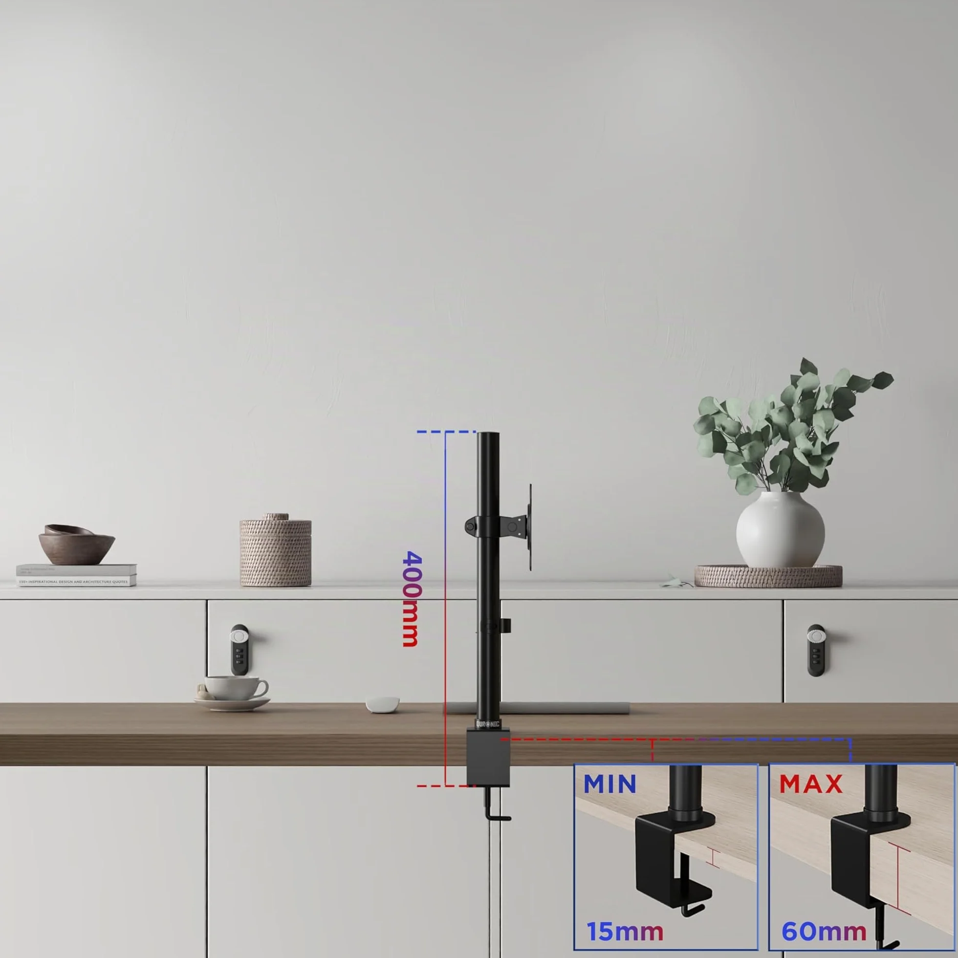 Duronic Braccio singolo per monitor DM151X1 Supporto per monitor regolabile in altezza Morsetto Riser per schermi PC da 13"-32" Supporti da scrivania con supporto VESA per monitor con capacità di 8 kg