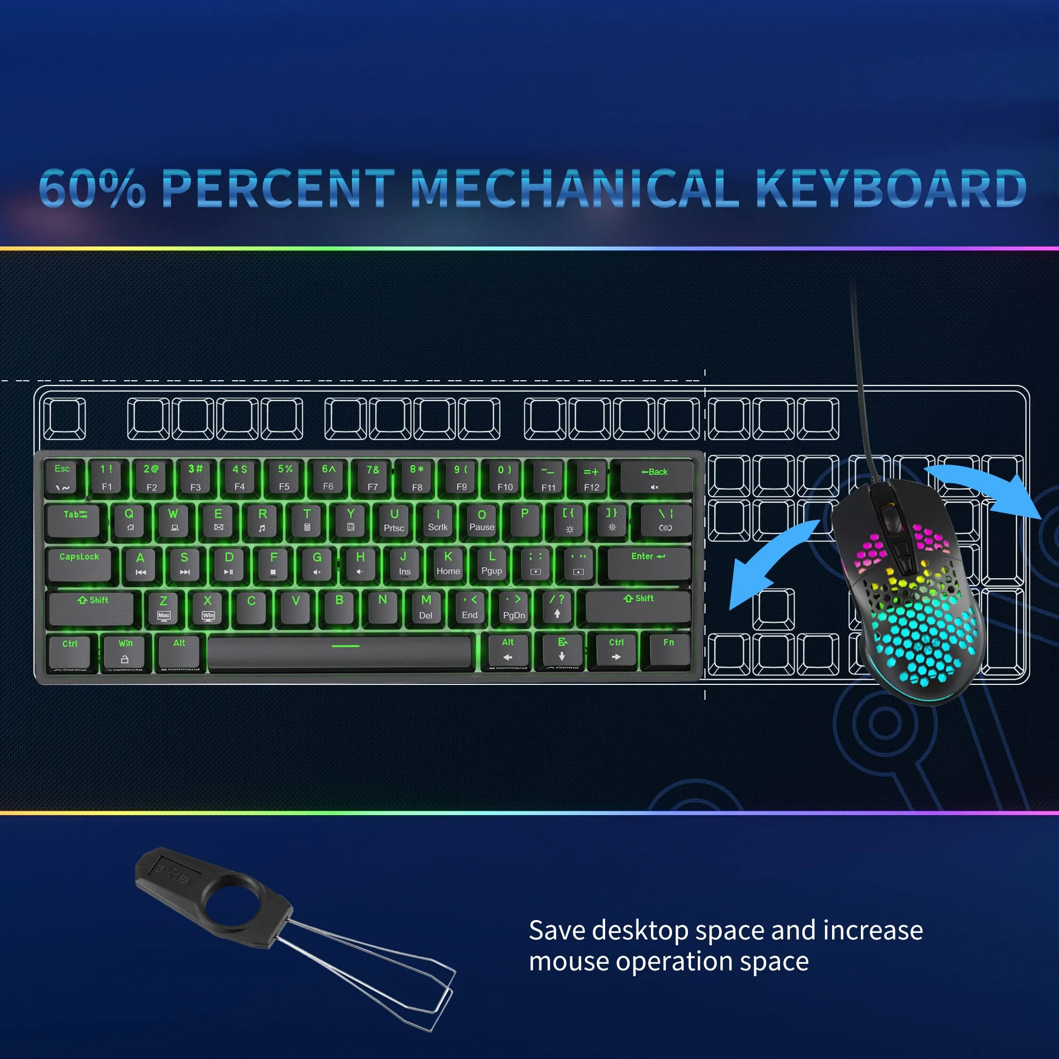 Dierya Tastiera da Gaming Meccanica al 60% con Interruttori Meccanici Lineari,DK61se Keyboard Gioco Monocromatico RGB Type-C Mini Compact 61 Tasti Anti-Ghosting（Layout US,QWERTY） Nero