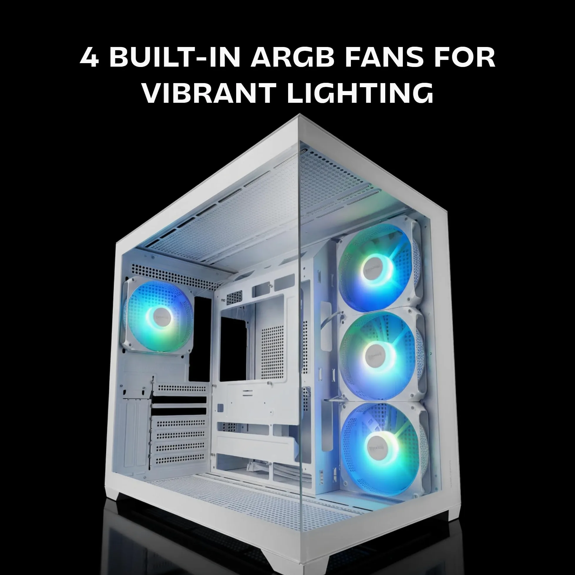 Mars Gaming MCV5, Case PC ATX, Vetro Temperato Panoramico, 4x Ventole ARGB 120mm, 7 Slot PCI Orizzontali + 2 Slot PCI Verticali, Compatibile con Schede Madri a Connettore Inverso, USB-C, Bianco