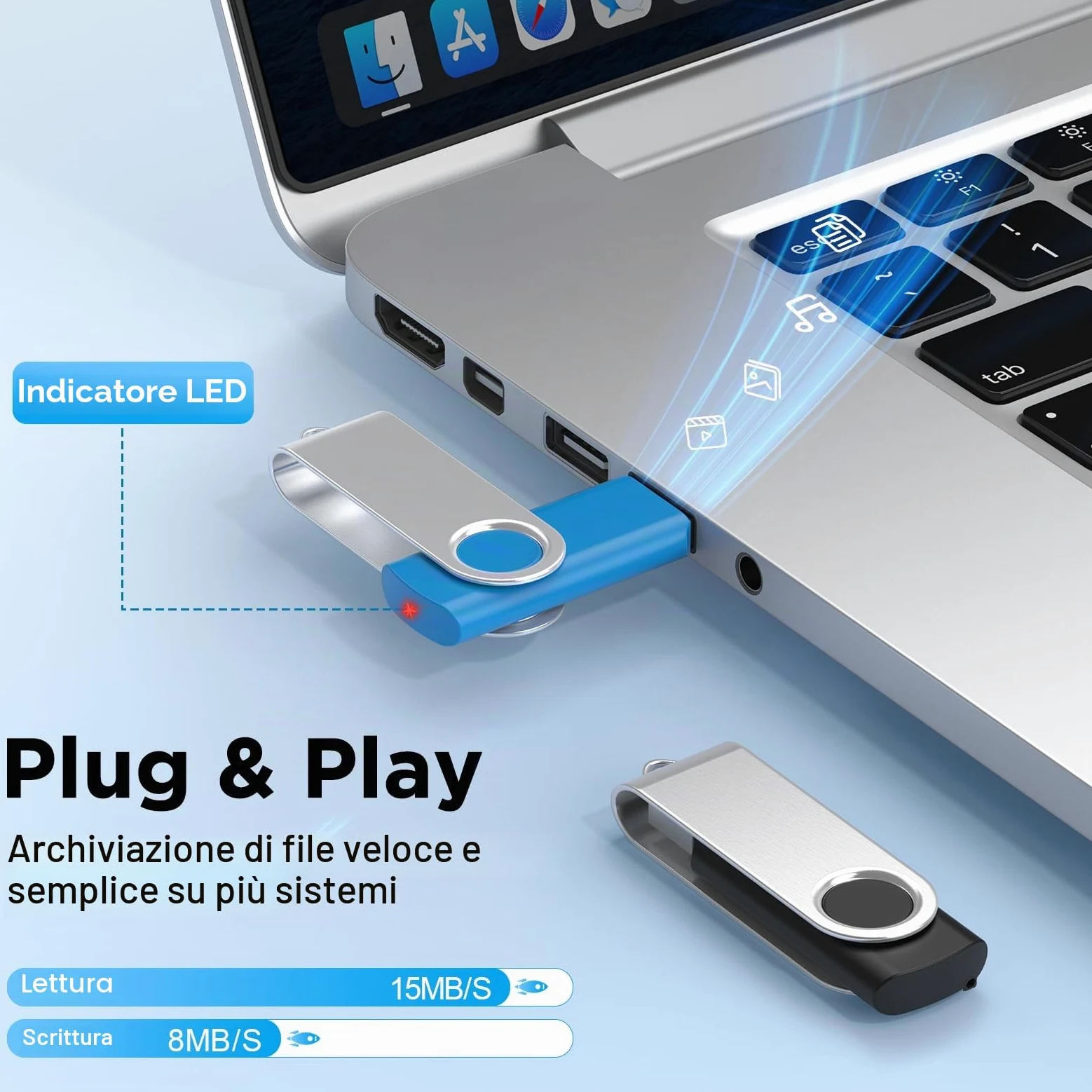 Uflatek Chiavette USB 16GB 10 Pezzi, USB 2.0 Pendrive 16GB, Memoria USB con Design Rotante, Chiavetta USB per PC Laptop TV, Multicolore