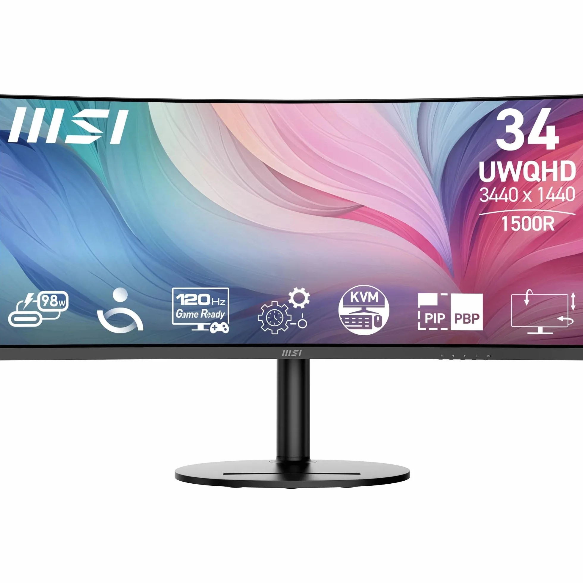 msi Modern MD342CQP Monitor Curvo 34” UWQHD 1500R – Pannello VA 3440 x 1440, KVM, PIP/PBP, Ampia gamma colori, Altoparlanti integrati, Regolazione in 3 direzioni – HDMI 2.0b, DisplayPort 1.4a