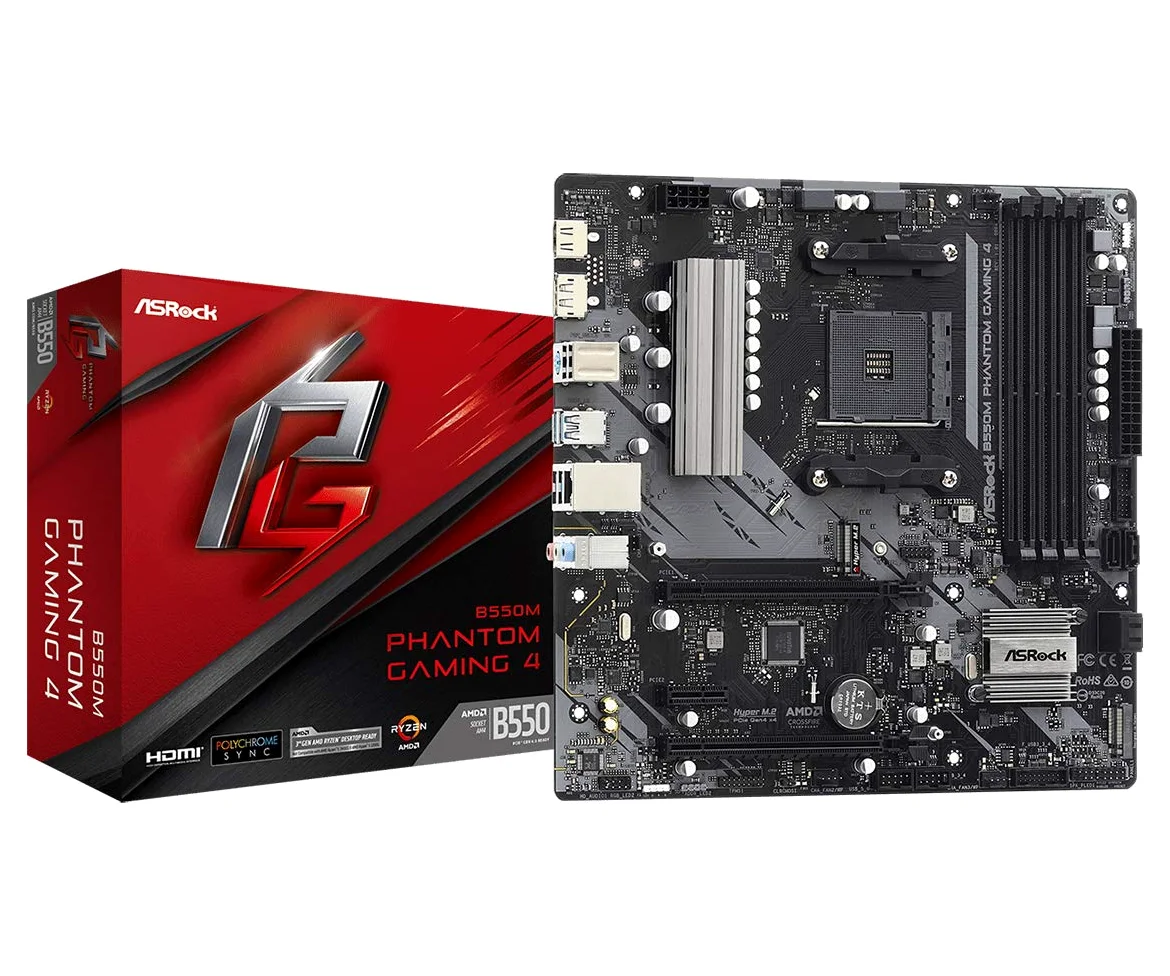 B550M PHANTOM GAMING 4 AM4 MATX SND+GLN+U3.2+M2 SATA 6GB/S DDR4