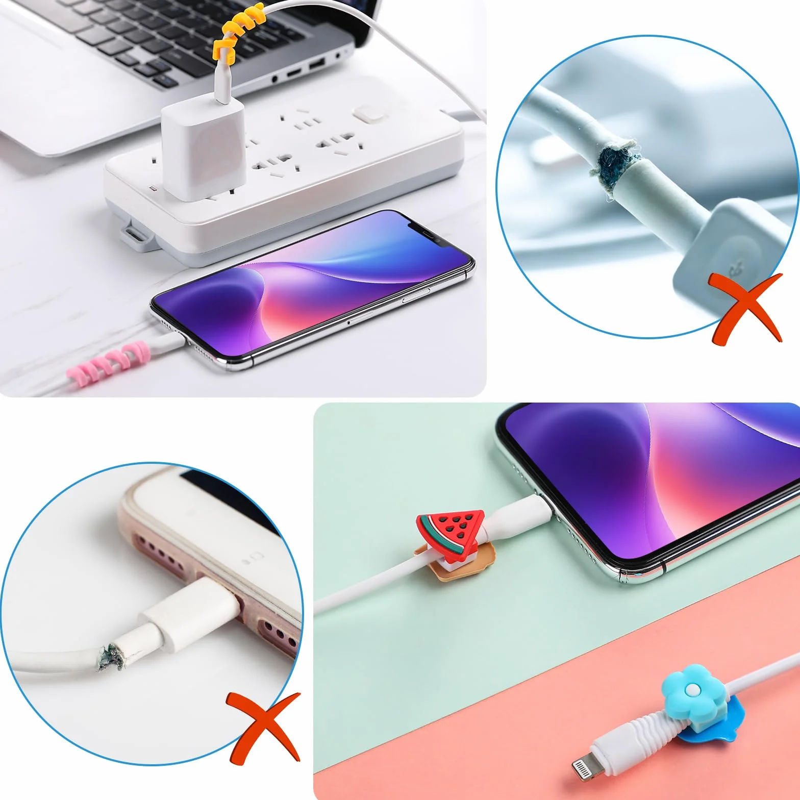 Frienda 30 Pezzi Accessorio di Protezione del Telefono Protezioni per Cavi di Ricarica Simpatici Protettori per Caricabatterie Protezione del Cavo Caricatore USB Salva-Cavo per Le Linee Dati