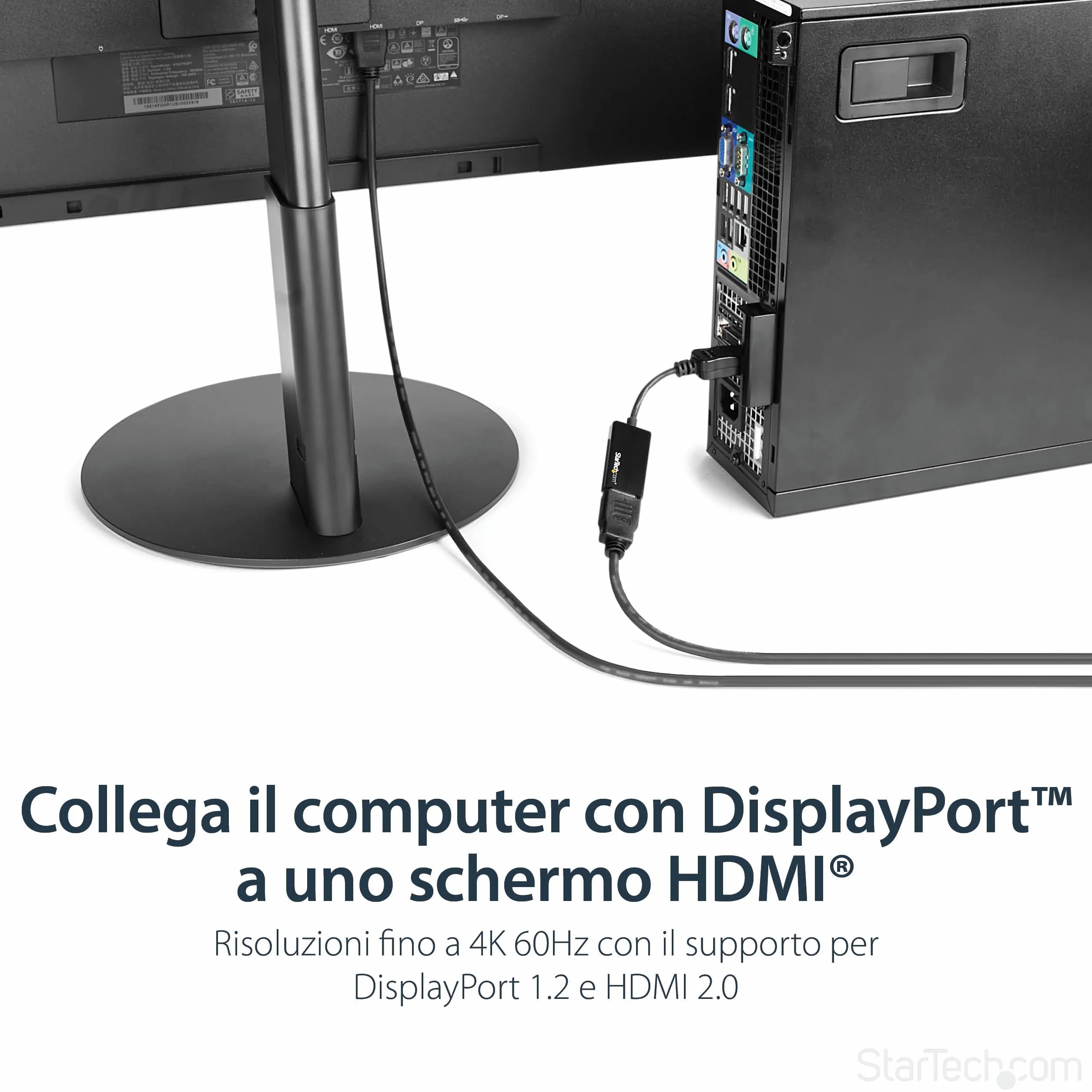 StarTech.com Adattatore DisplayPort a HDMI 4K 60Hz, Convertitore video attivo da DP 1.4 a HDMI 2.0, Dongle/Cavo adattatore per Monitor/TV/Display HDMI, Connettore DP a scatto (DP2HD4K60S)
