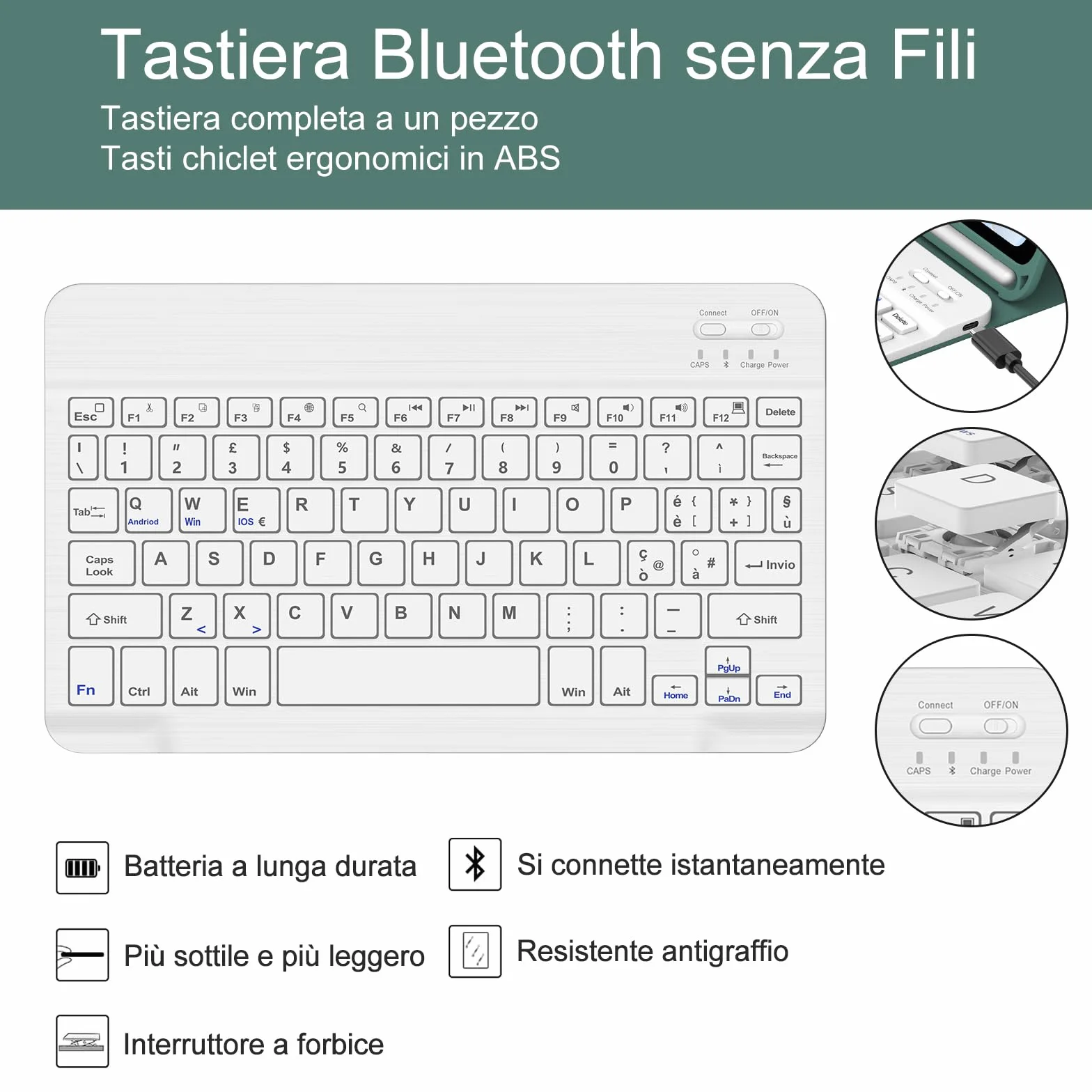 JADEMALL Tastiera per iPad 11 Generazione A16 11" 2025/10 Generazione 10.9" 2022, Italiano QWERTY Tastiera Bluetooth Staccabile per iPad A16 11/10 Generazione 2025/2022, Verde Scuro