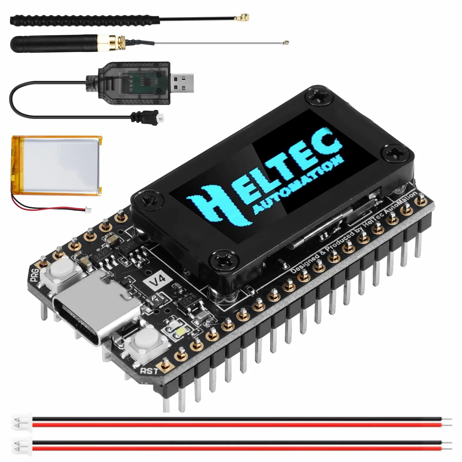 LoRa ESP32 V4 - Scheda di sviluppo + batteria da 3000 mAh, APKLVSR ESP32-S3 LoRa 32 V4 con antenne da 868 MHz e display OLED, Wi-Fi integrato Bluetooth SX-1262, per Arduino Meshtastic LoRaWAN