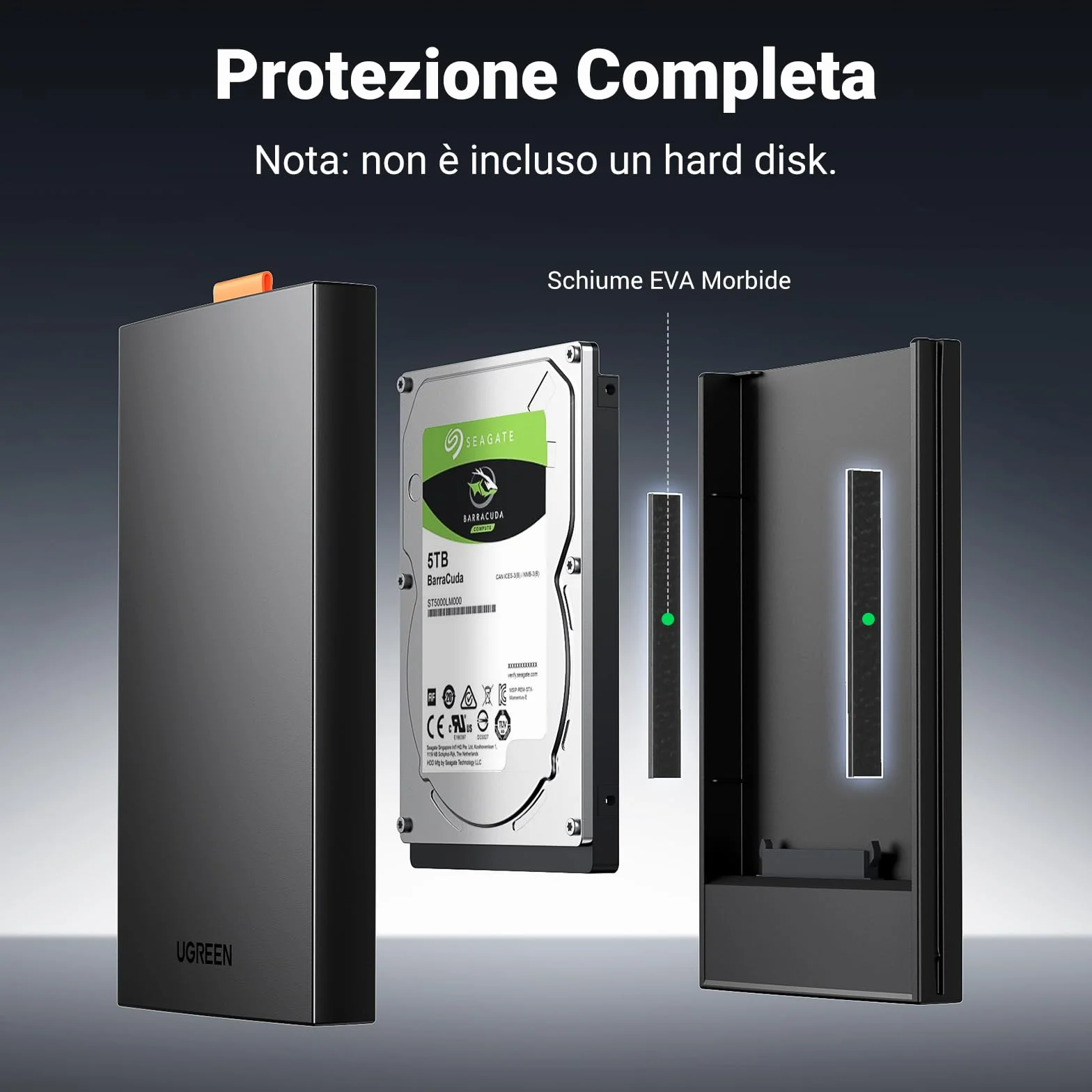 UGREEN Enclosure Disco Rigido per HDD 2.5" USB C 3.1 Gen 2 UASP, Case Esterno SSD 2.5" Compatibile con 860 Evo WD Toshiba Seagate Crucial, PS4 Xbox Mac ( Non Incluso HDD/SSD)
