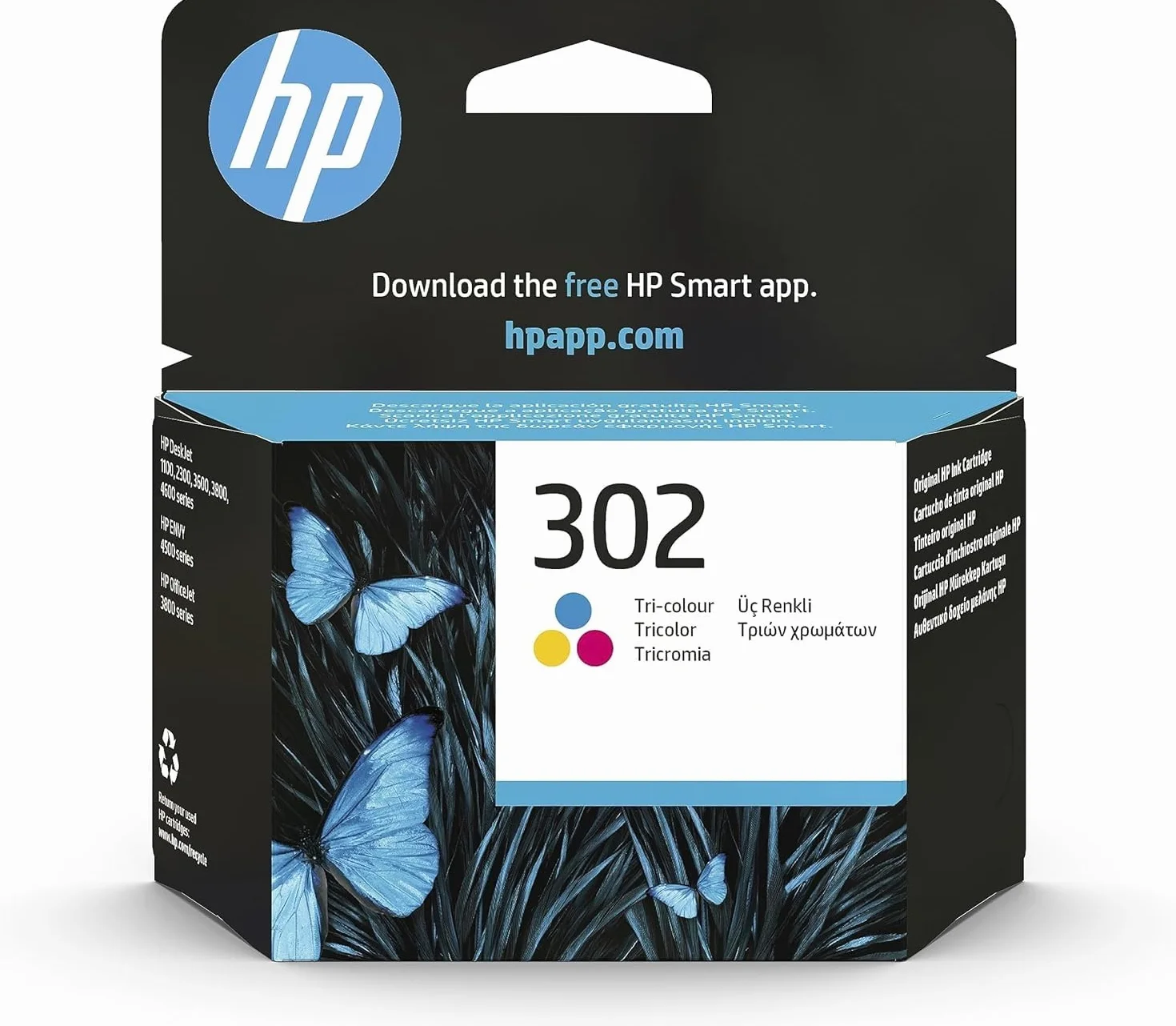 HP 302 Tricromia, F6U65AE, Cartuccia Originale da 165 Pagine, Compatibile con Stampanti DeskJet 1110, 2130, 3630, Envy 4520, OfficeJet 3830, 4650, 5220, e 5230