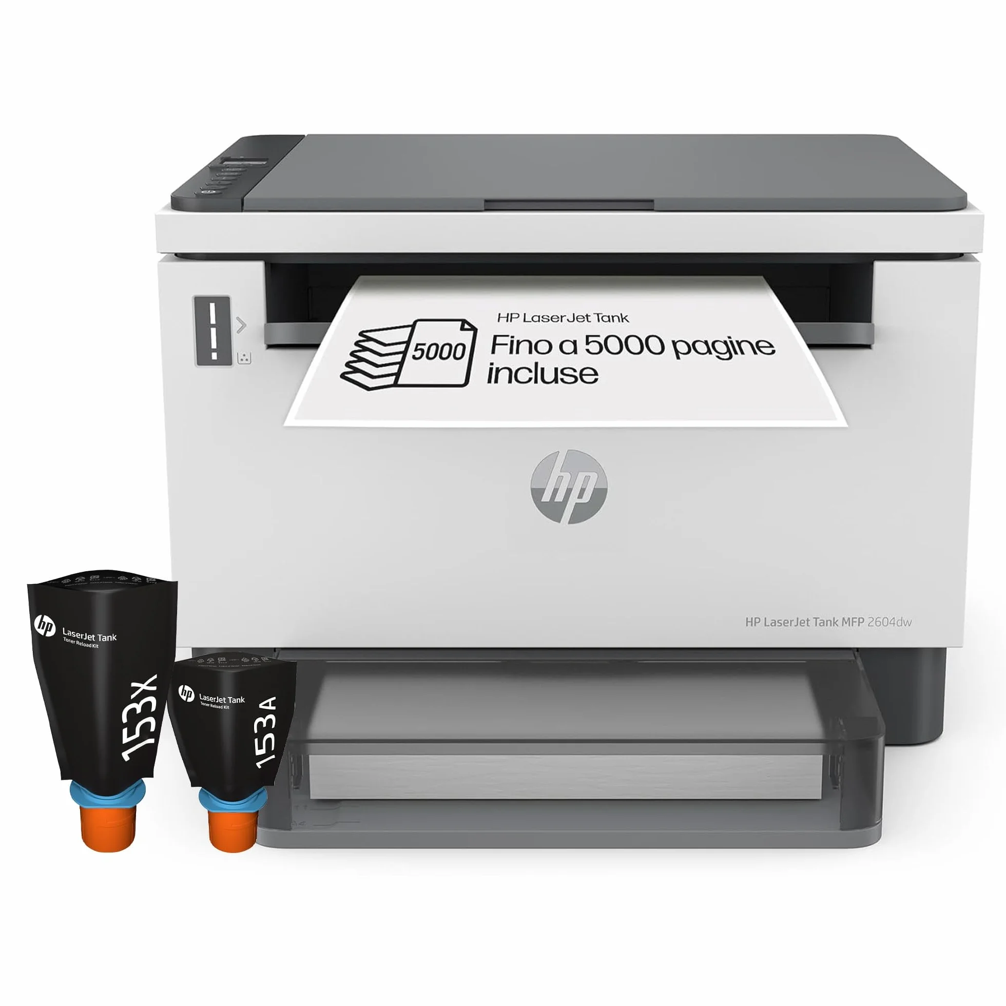 HP Laser Tank 2604dw 381V0A Monocromatica Multifunzione Stampante, Stampa F/R Automatica, 22 ppm, 5000 Pagine, Wi-Fi, USB, Bianca