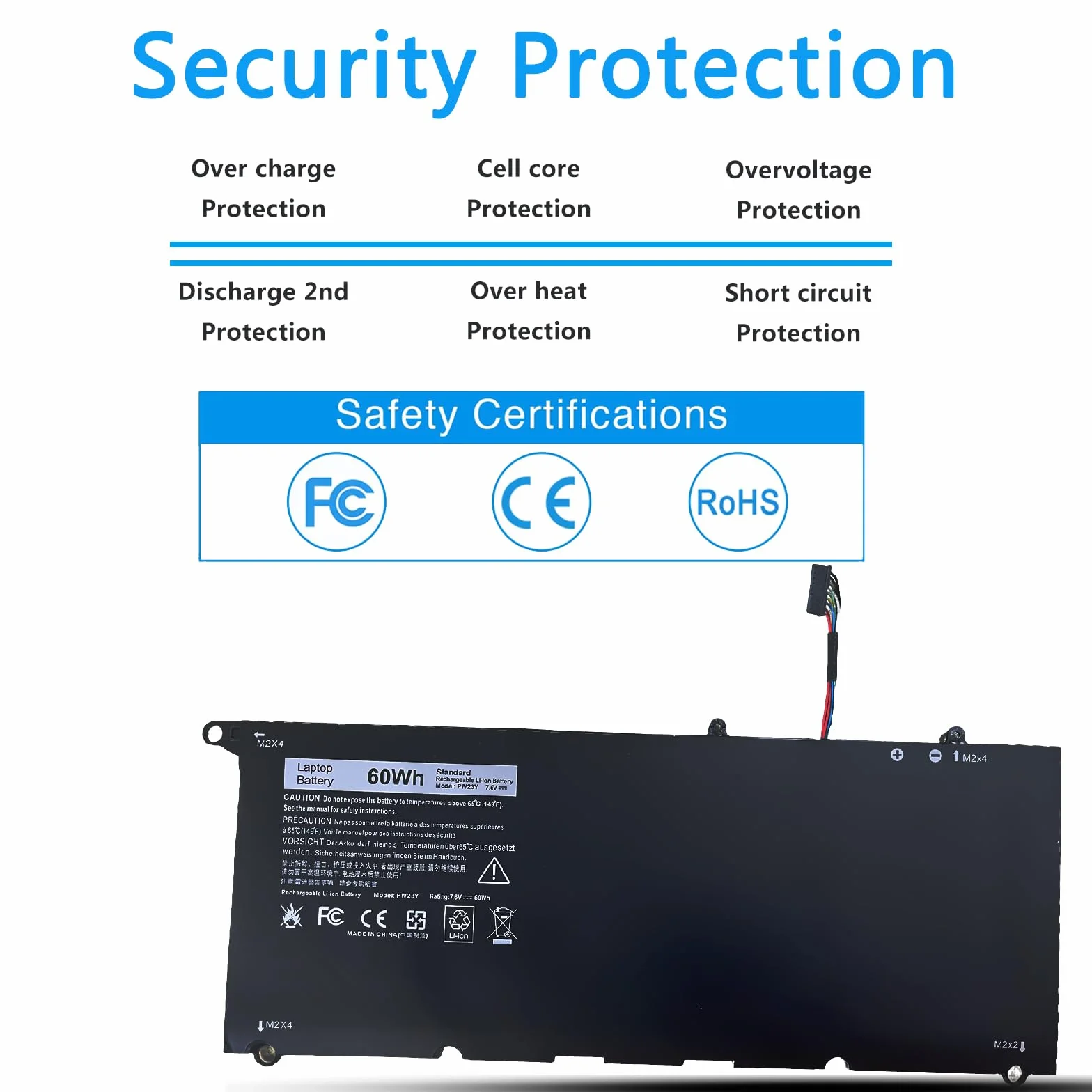 PW23Y Batteria di ricambio per computer portatile Dell XPS 13 9360 P54G002 13-9360-D1605G 13-9360-D1605T 13-9360-D1609G 13-9360-D1705G Series sostituzione TP1GT RNP72 0 RNP72 0TP1GT 7,6 V 60
