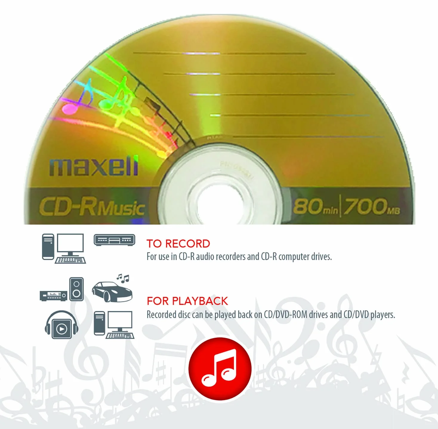 Maxell CD-R 80 Gold Rec'd Music Cd's-50pk Spindle