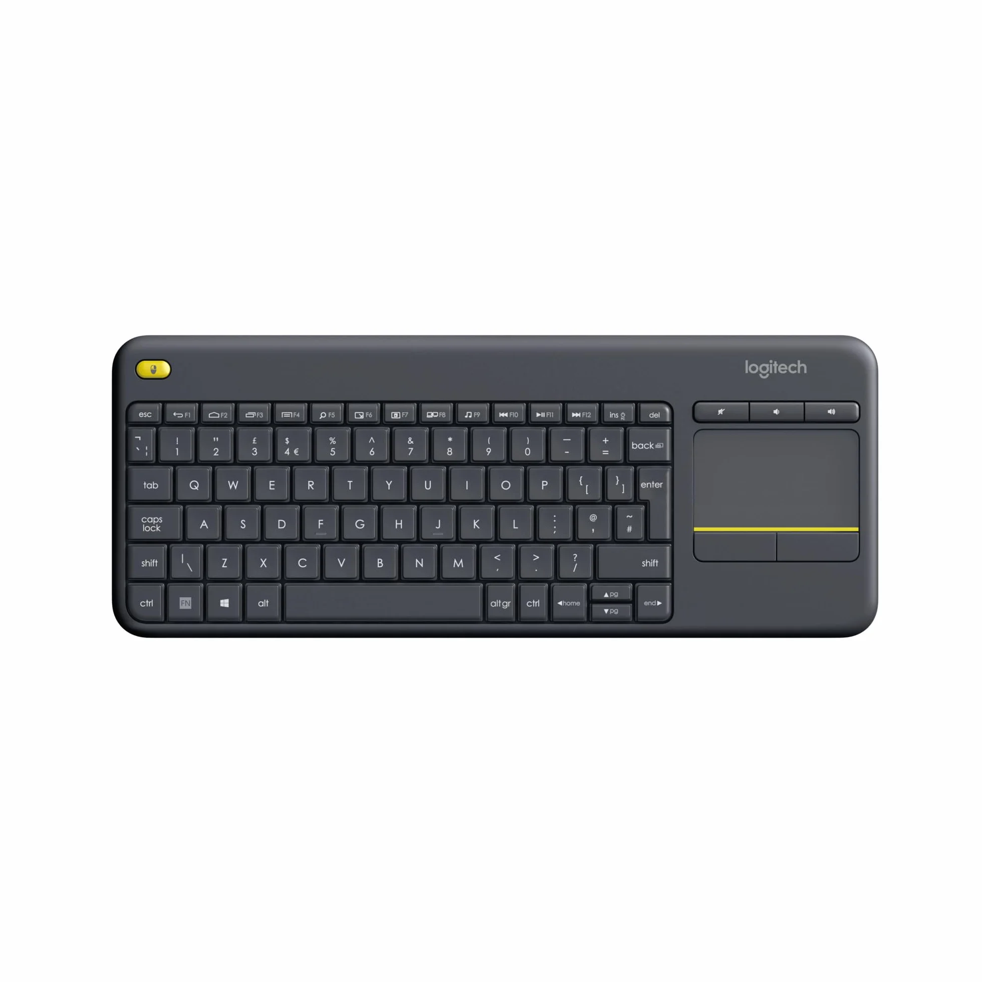 Logitech K400 Plus Tastiera Wireless Touch TV, Facili Controlli Multimediali e Touchpad Integrato, Tastiera HTPC per TV Collegata al PC, Windows, Android, Chrome OS, Laptop, Italiano QWERTY - Nero