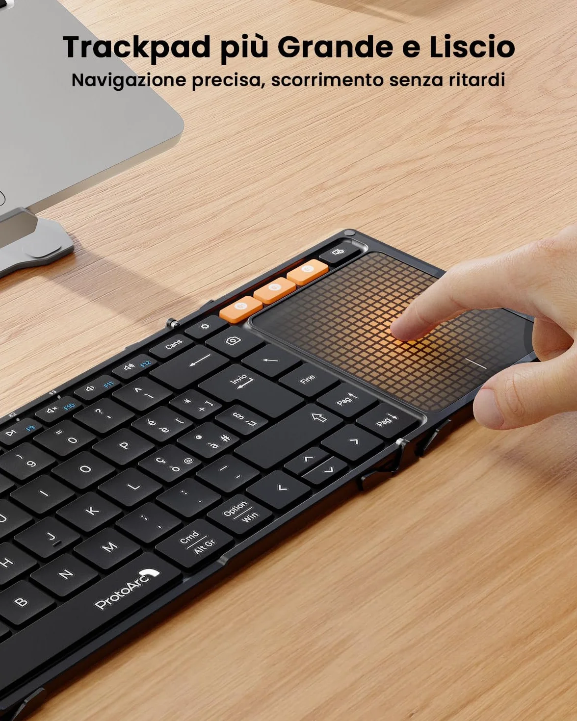 ProtoArc Tastiera Bluetooth Pieghevole, XK01 TP Grande Tastiera Wireless Layout Italiana con Touchpad, Tastieras iPad Portatile Viaggio per iOS, Android, PC Tablet Windows - Nero