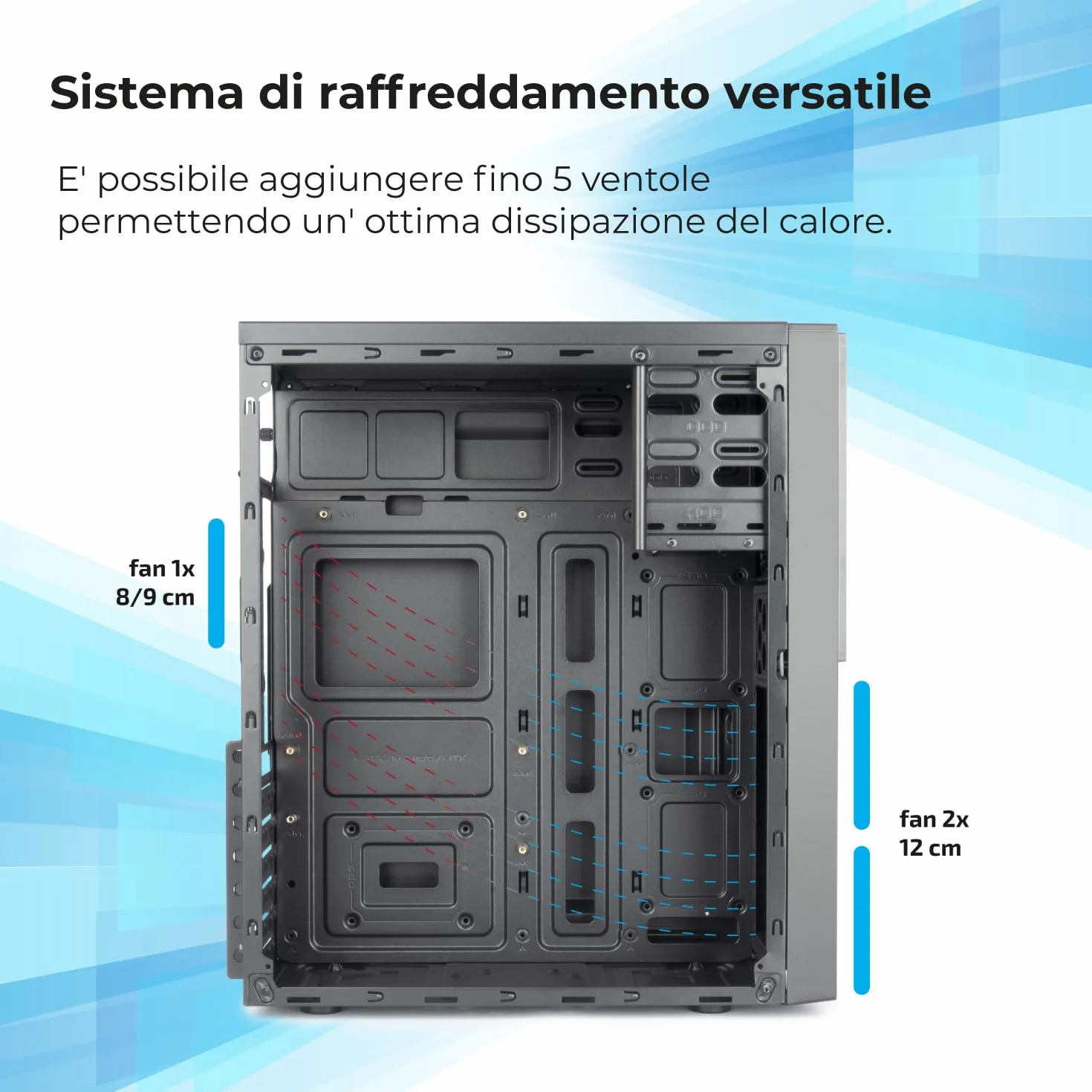 Case VulTech ATX VCO-A1699 Rev. 2.1 senza alimentatore, computer case compatto 2x Usb 2.0, 1x Usb 3.0, colore nero