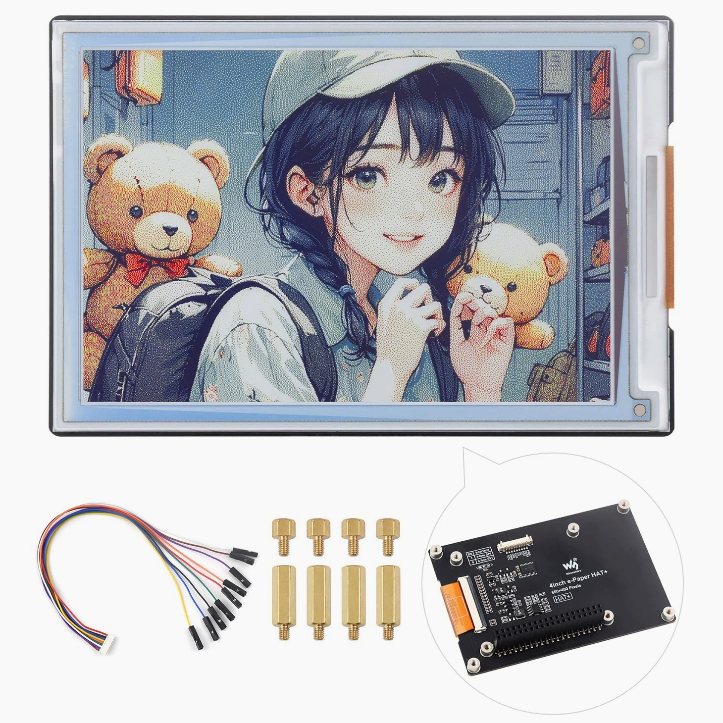 Waveshare Display E-Paper Spectra 6 (E6) a colori da 4 pollici, compatibile con Raspberry Pi 5/4B/3B/Zero/Zero W/Zero 2W/Pico/Pico W/Pico WH, Jetson Nano e RDK X3, con scheda driver standard HAT+