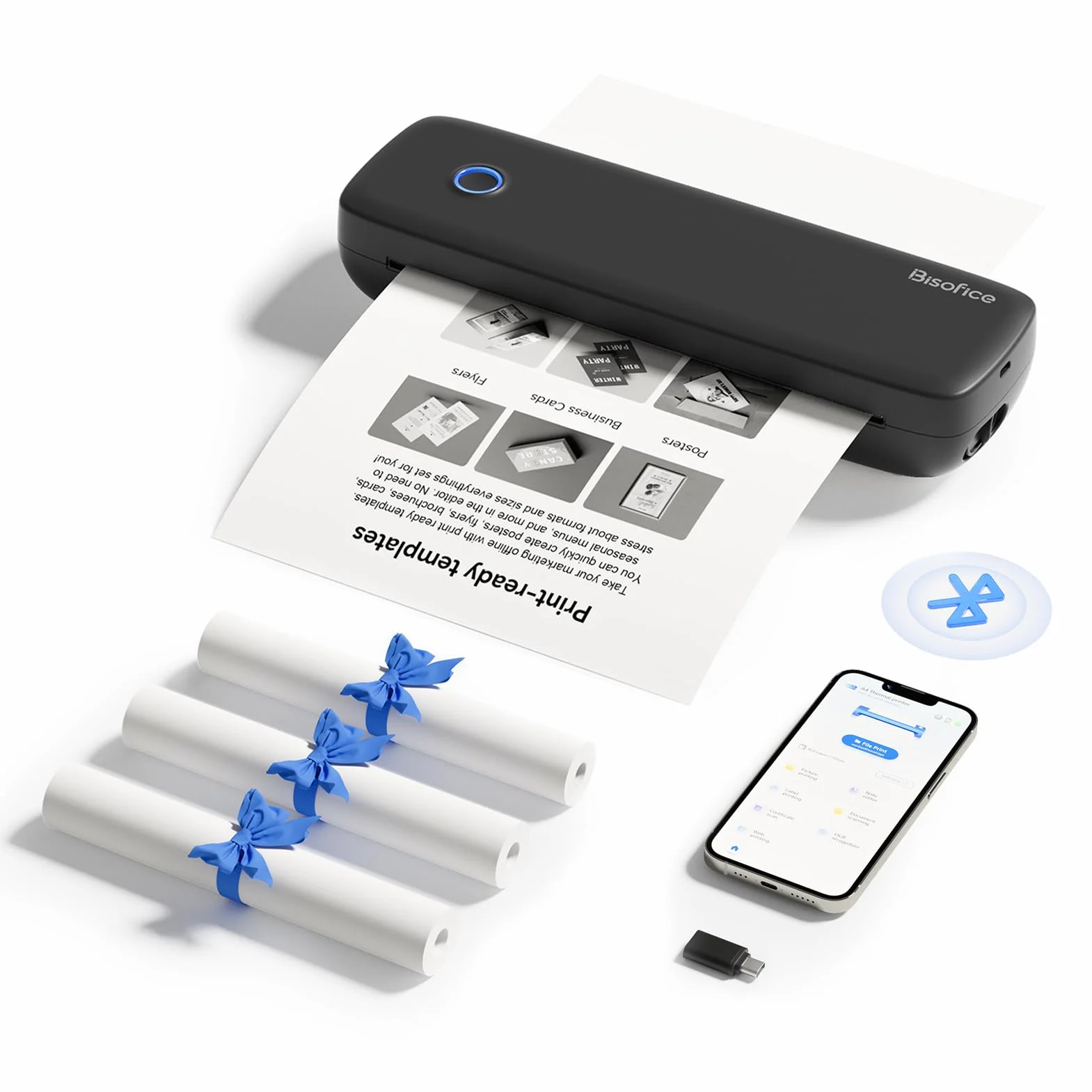 Bisofice L81-300DPI Stampante Termica Portatile A4 Bluetooth USB Monocromo Senza inchiostro Nero