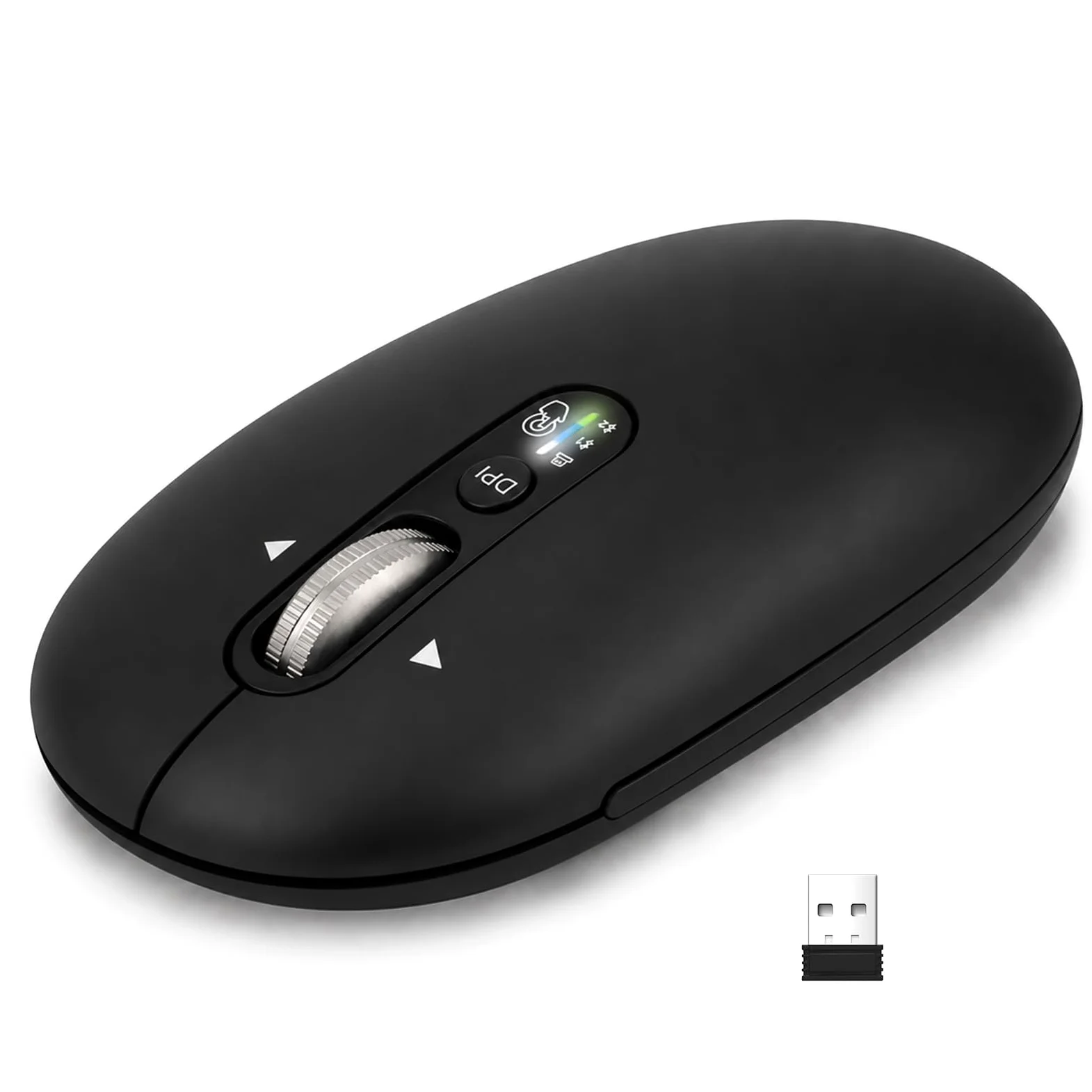 INFINMIND Mouse Bluetooth Senza Fili con Smart Flying Scroll, Rotellina ergonomica per il pollice, silenzioso per 3 dispositivi - Compatibile con Windows/Mac OS/Chrome/Android (Nero)