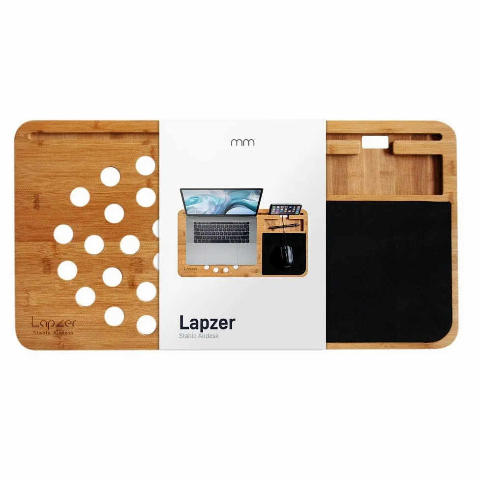 MikaMax - Lapzer Laptop Desk - Supporto da Tavolo per Laptop - Bambú - 59 x 31 x 2 cm - Con Fori di Ventilazione